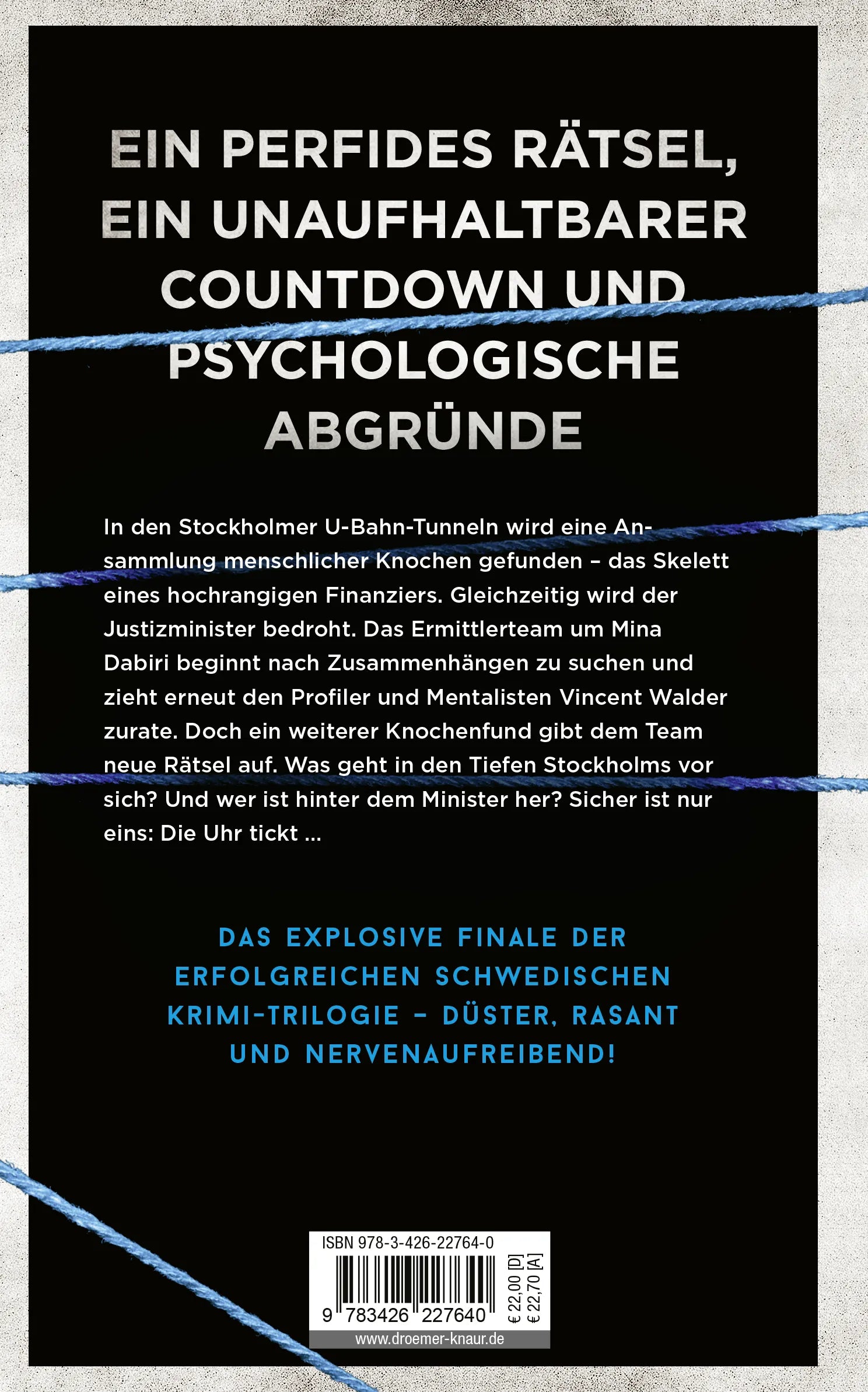 Buchrückseite von 'Nachtwasser' mit Klappentext - Gebundene Ausgabe