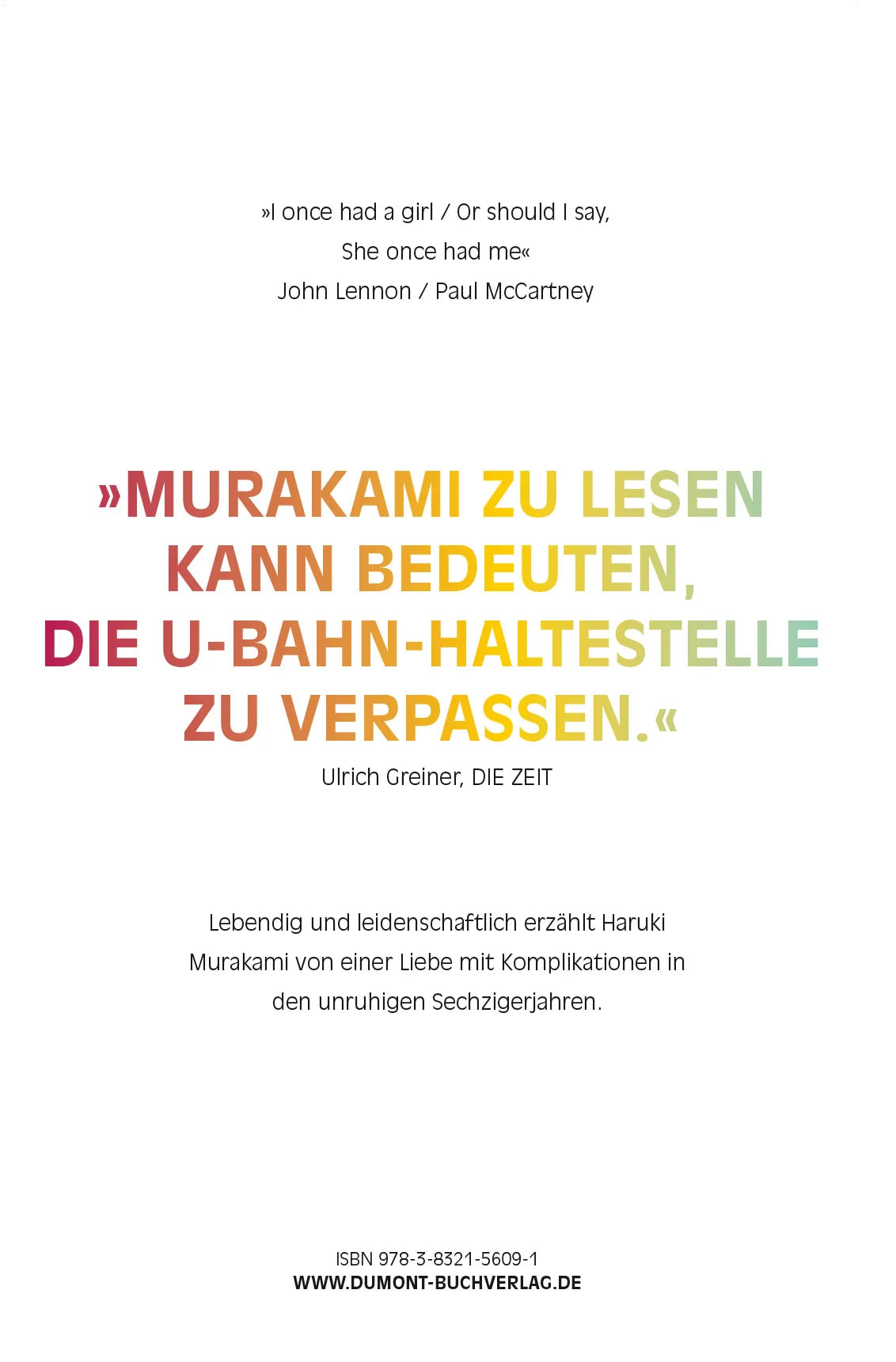 Buchrückseite von 'Naokos Lächeln' mit Klappentext - Gebundene Ausgabe