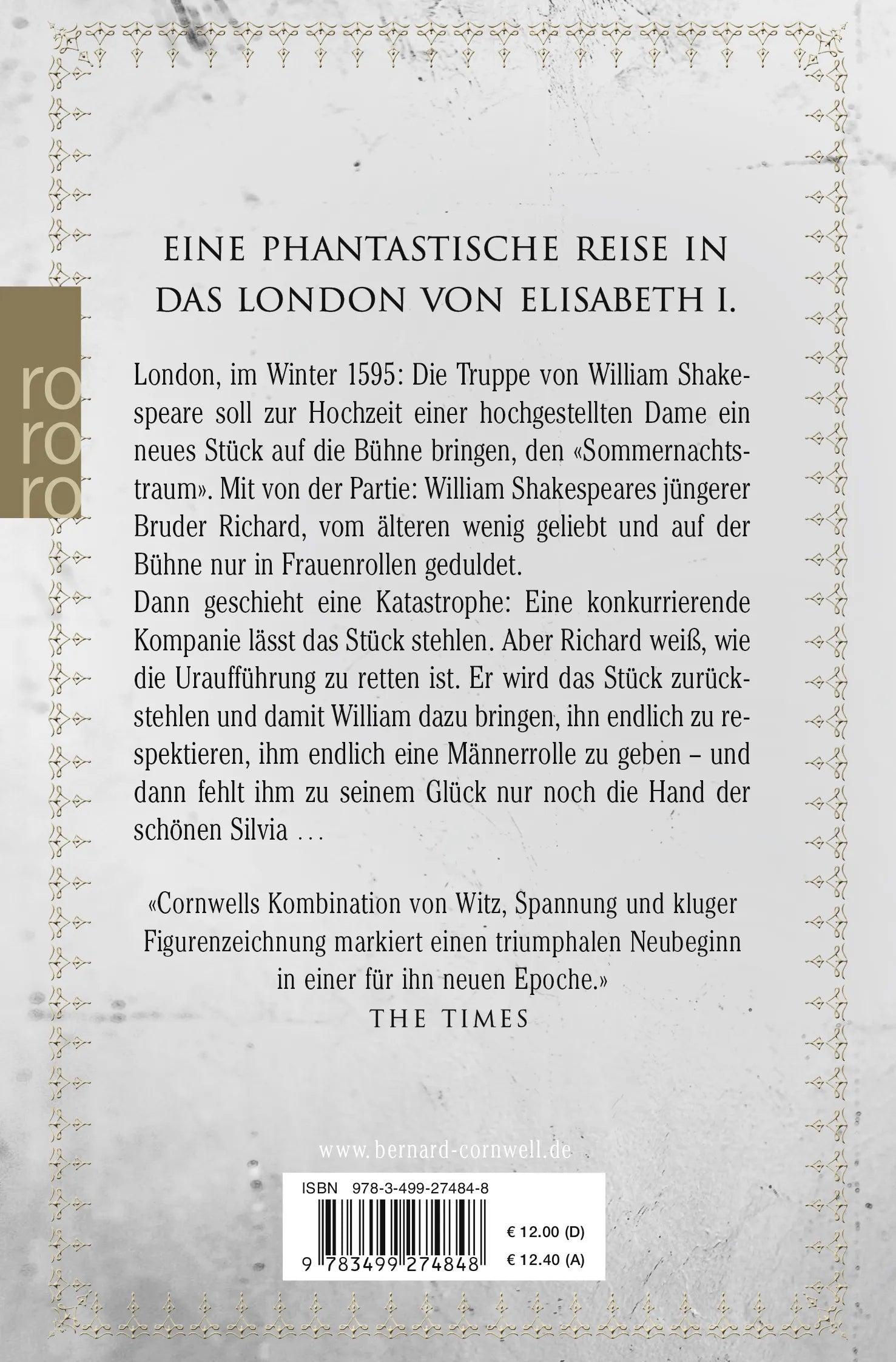 Buchrückseite von 'Narren und Sterbliche' mit Klappentext - Taschenbuch