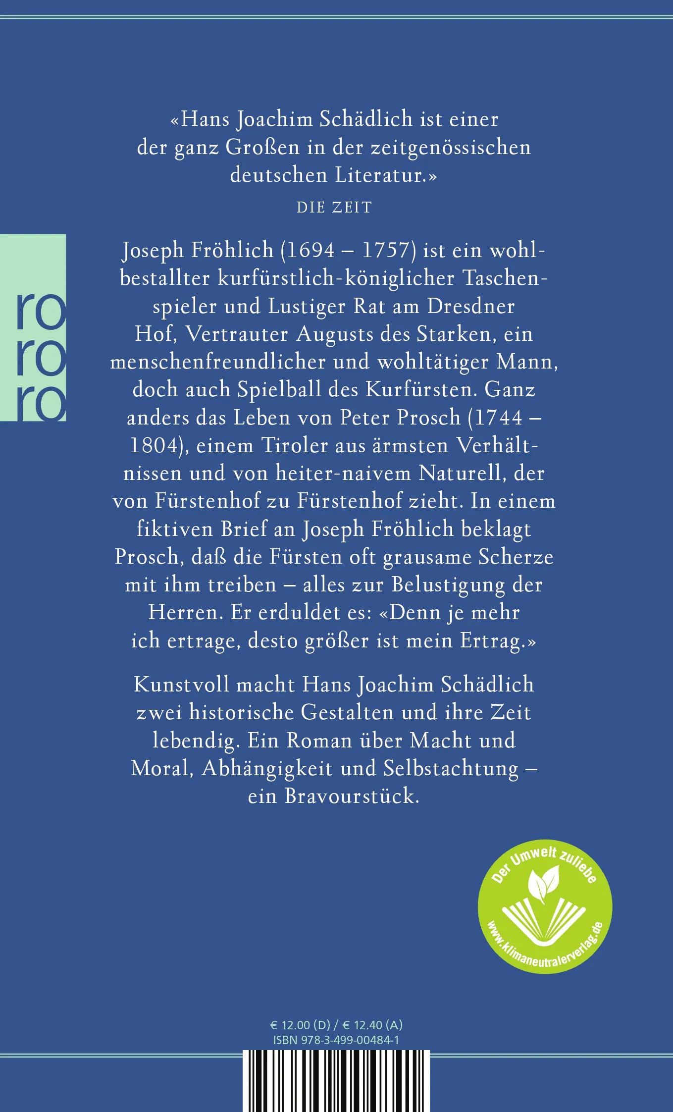 Buchrückseite von 'Narrenleben' mit Klappentext - Taschenbuch