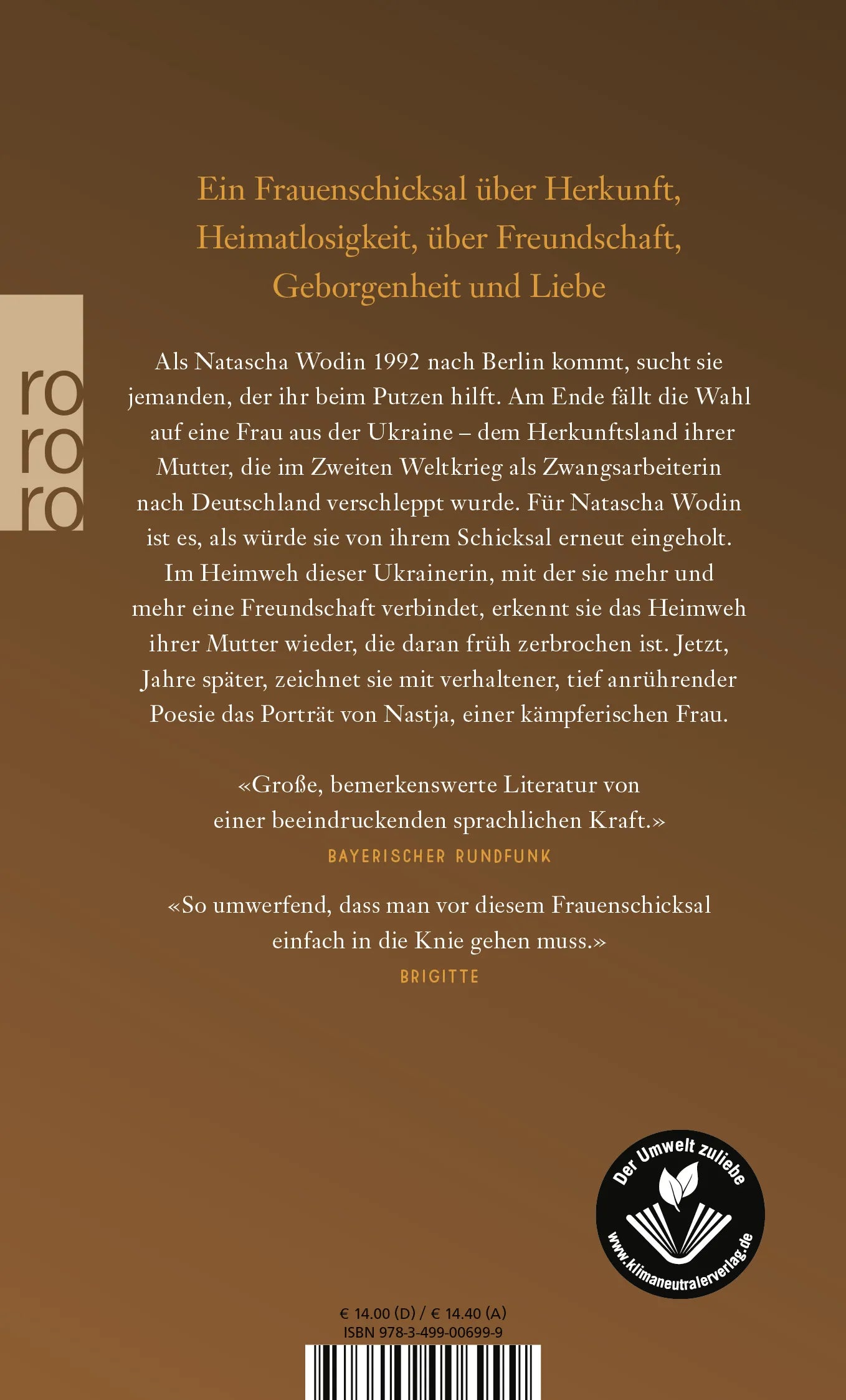 Buchrückseite von 'Nastjas Tränen' mit Klappentext - Taschenbuch