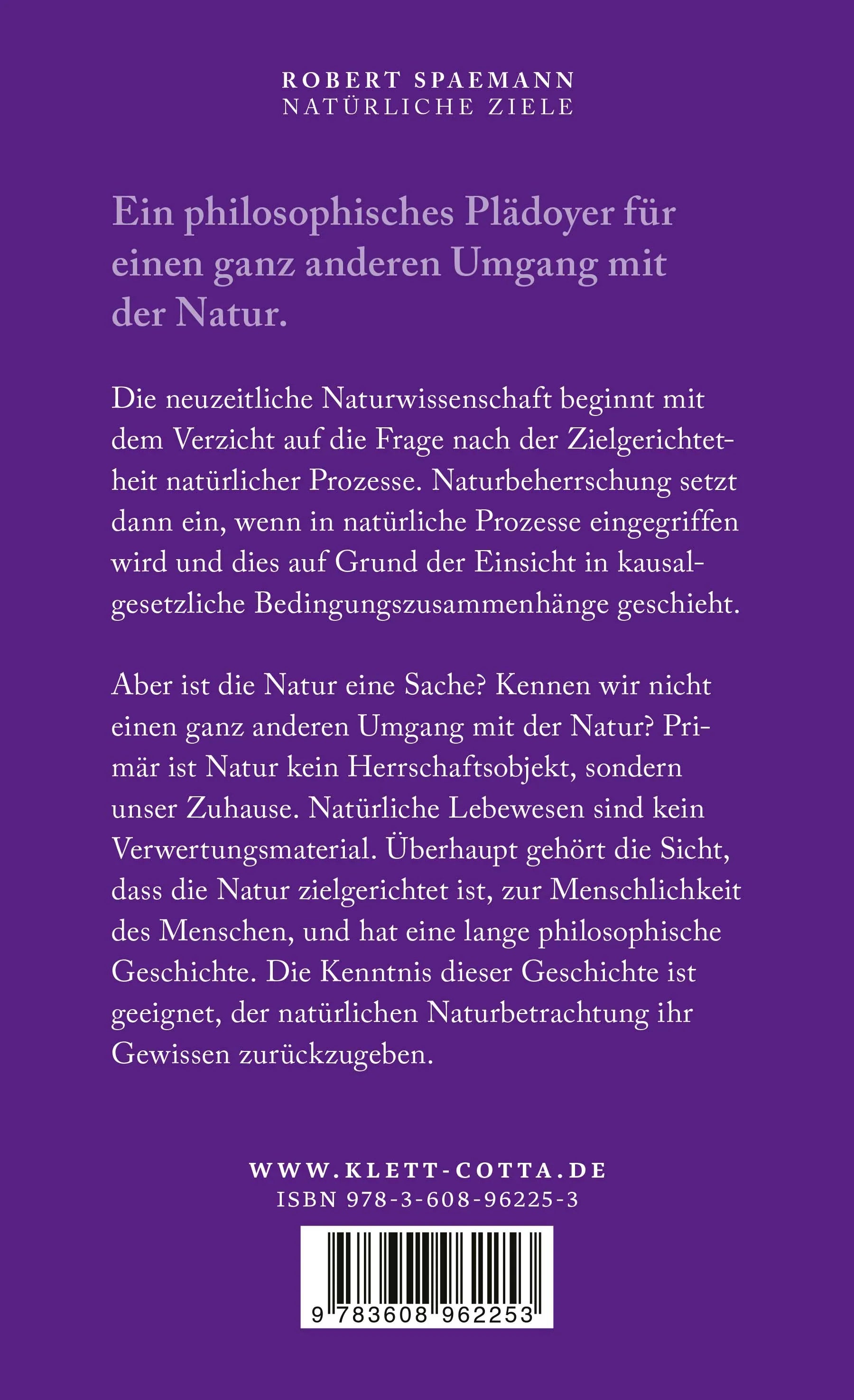 Buchrückseite von 'Natürliche Ziele' mit Klappentext - Paperback