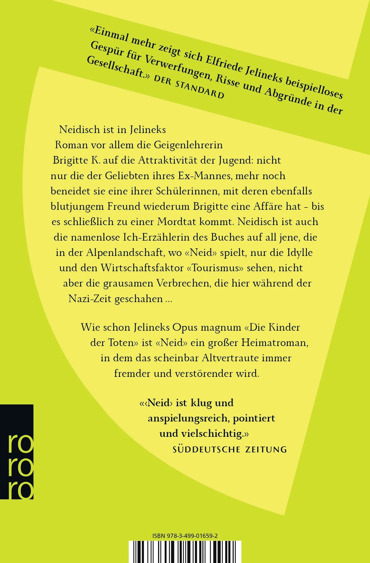 Buchrückseite von 'Neid' mit Klappentext - Taschenbuch