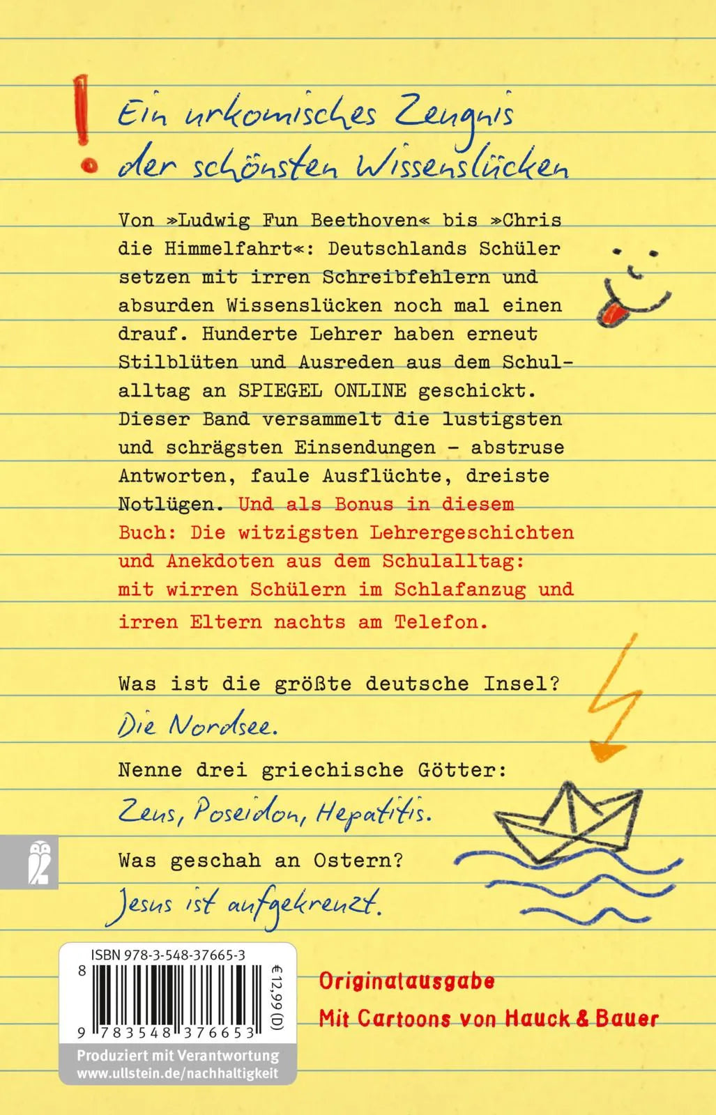 Buchrückseite von 'Nenne drei Hochkulturen: Römer, Ägypter, Imker' mit Klappentext - Taschenbuch