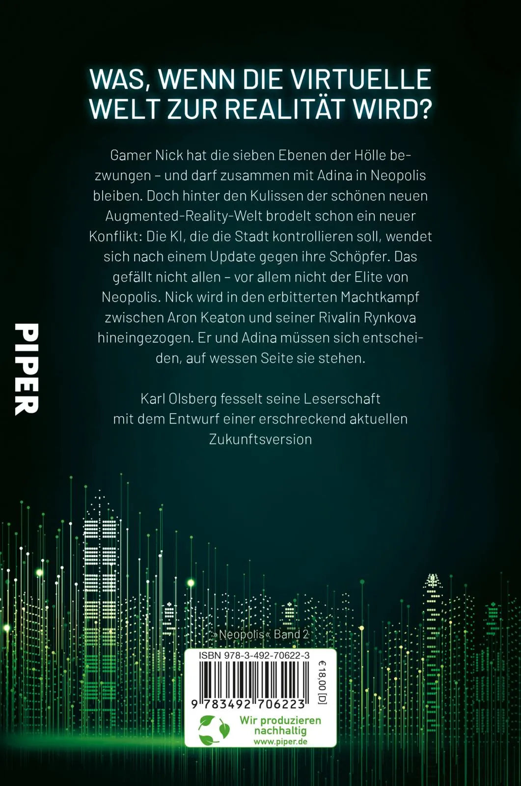 Buchrückseite von 'Neopolis – Im Herzen der Maschine' mit Klappentext - Paperback