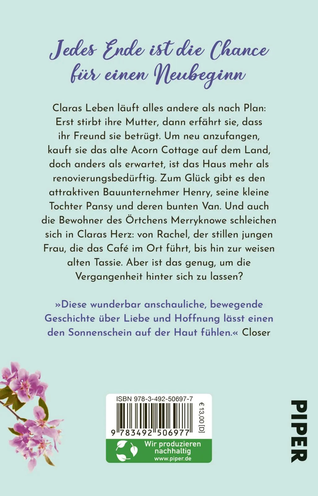 Buchrückseite von 'Neuanfang im kleinen Cottage' mit Klappentext - Taschenbuch