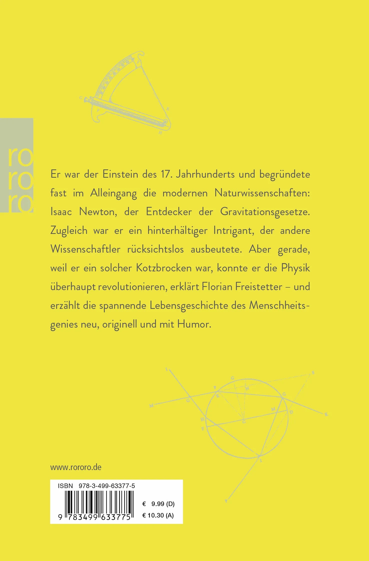 Buchrückseite von 'Newton. Wie ein Arschloch das Universum neu erfand' mit Klappentext - Taschenbuch