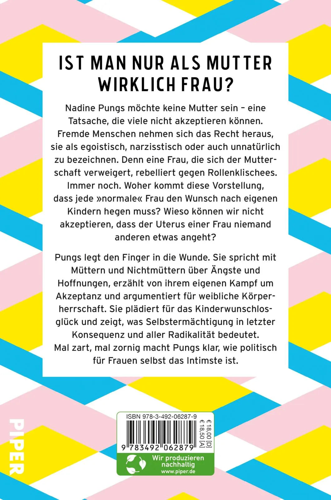 Buchrückseite von 'Nichtmuttersein' mit Klappentext - Paperback