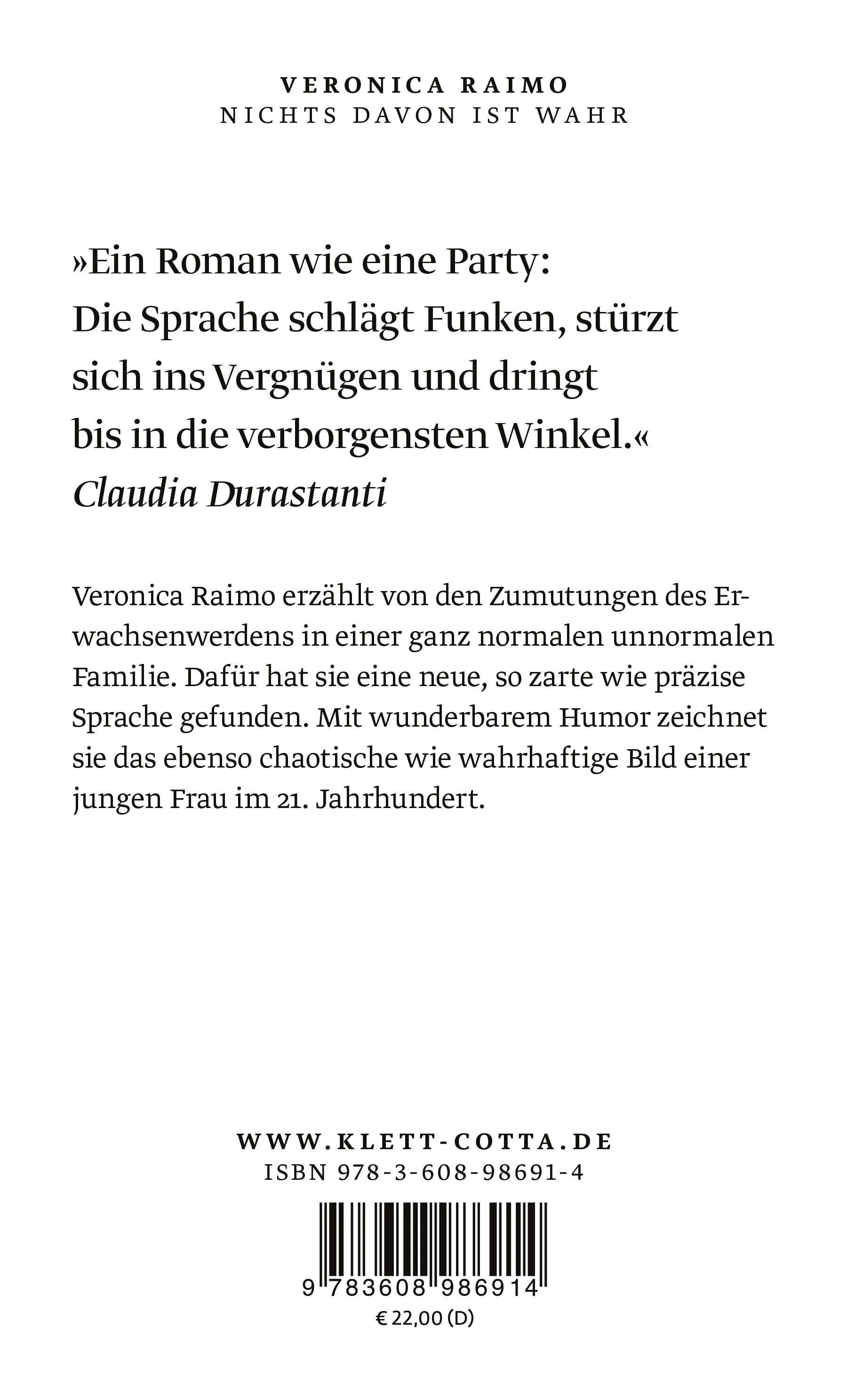 Buchrückseite von 'Nichts davon ist wahr' mit Klappentext - Gebundene Ausgabe