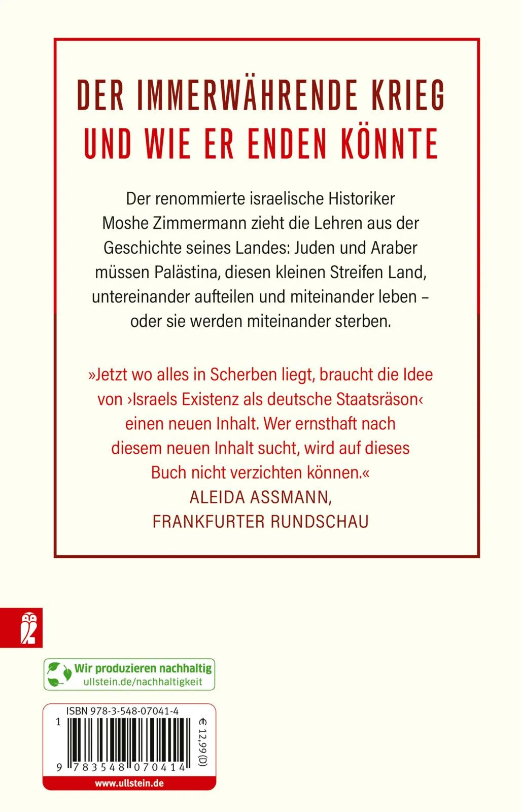Buchrückseite von 'Niemals Frieden?' mit Klappentext - Taschenbuch