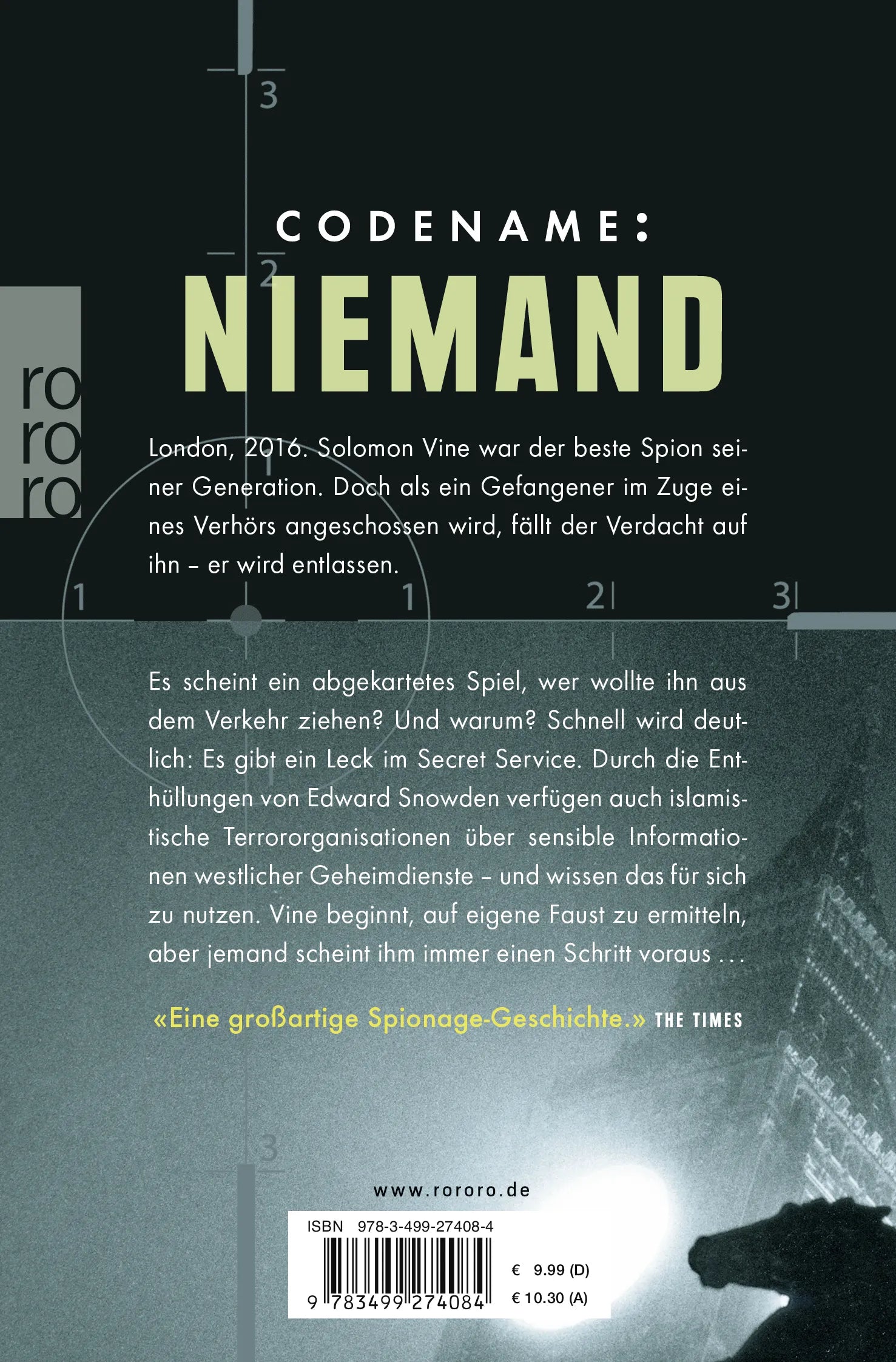 Buchrückseite von 'Niemand kennt deinen Namen' mit Klappentext - Taschenbuch