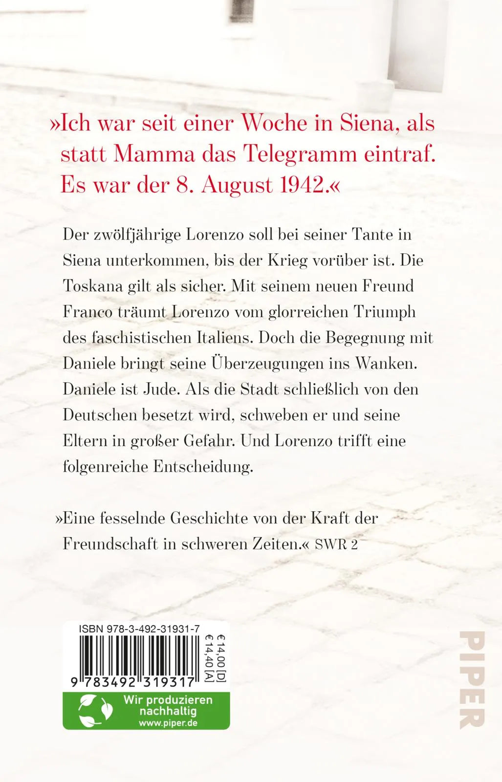 Buchrückseite von 'Niemand weiß, dass du hier bist' mit Klappentext - Taschenbuch