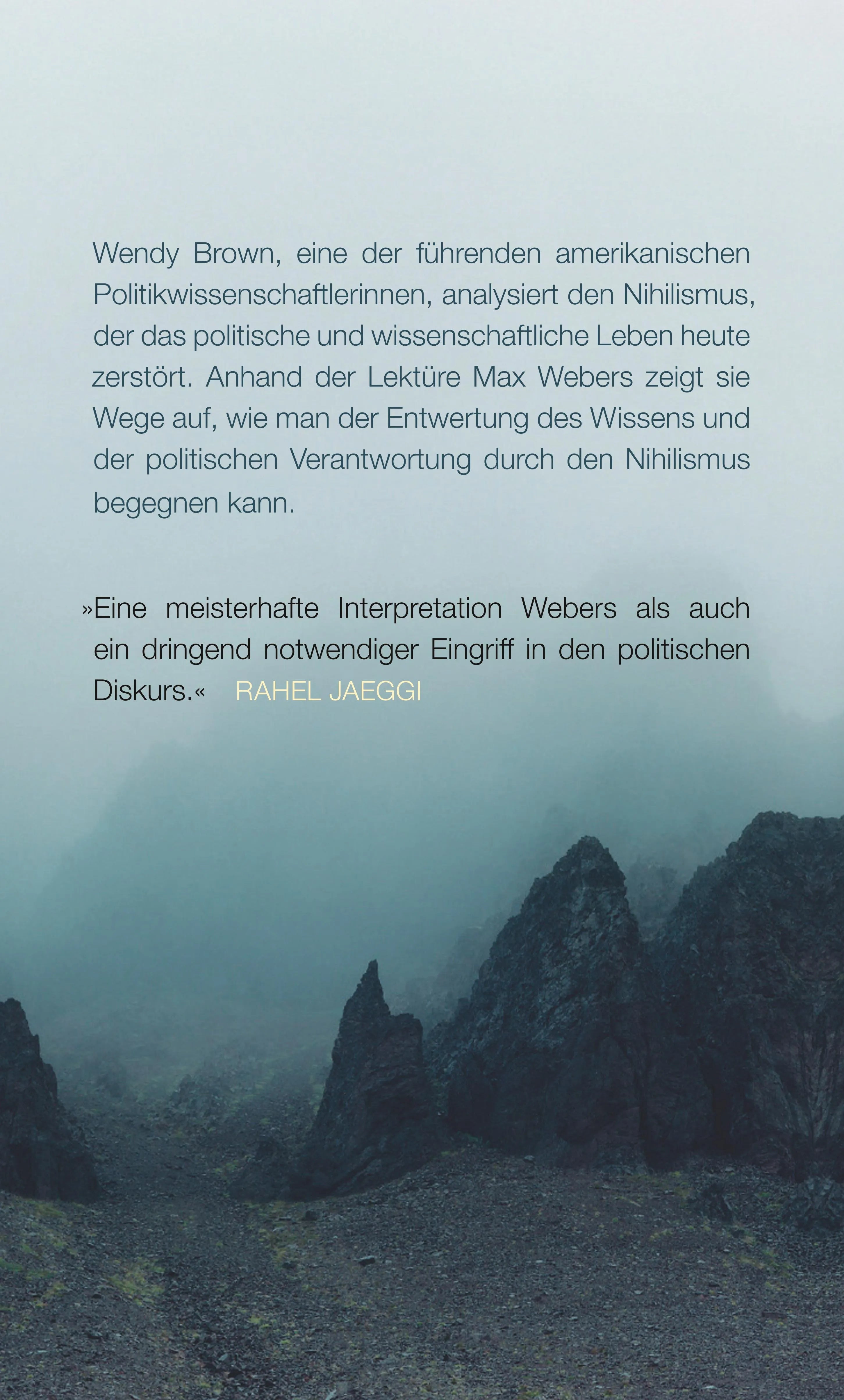 Buchrückseite von 'Nihilistische Zeiten' mit Klappentext - Gebundene Ausgabe