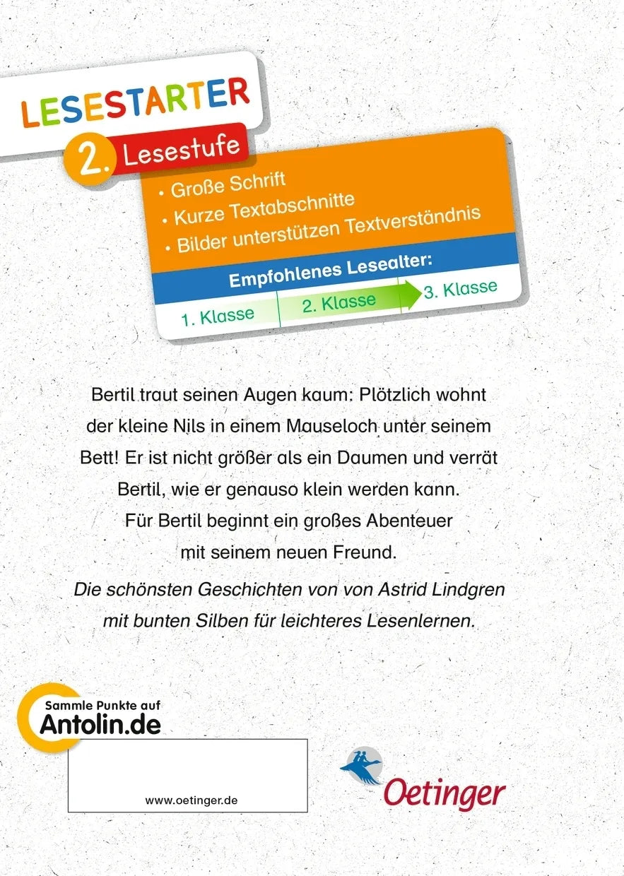 Buchrückseite von 'Nils Karlsson-Däumling' mit Klappentext - Gebundene Ausgabe