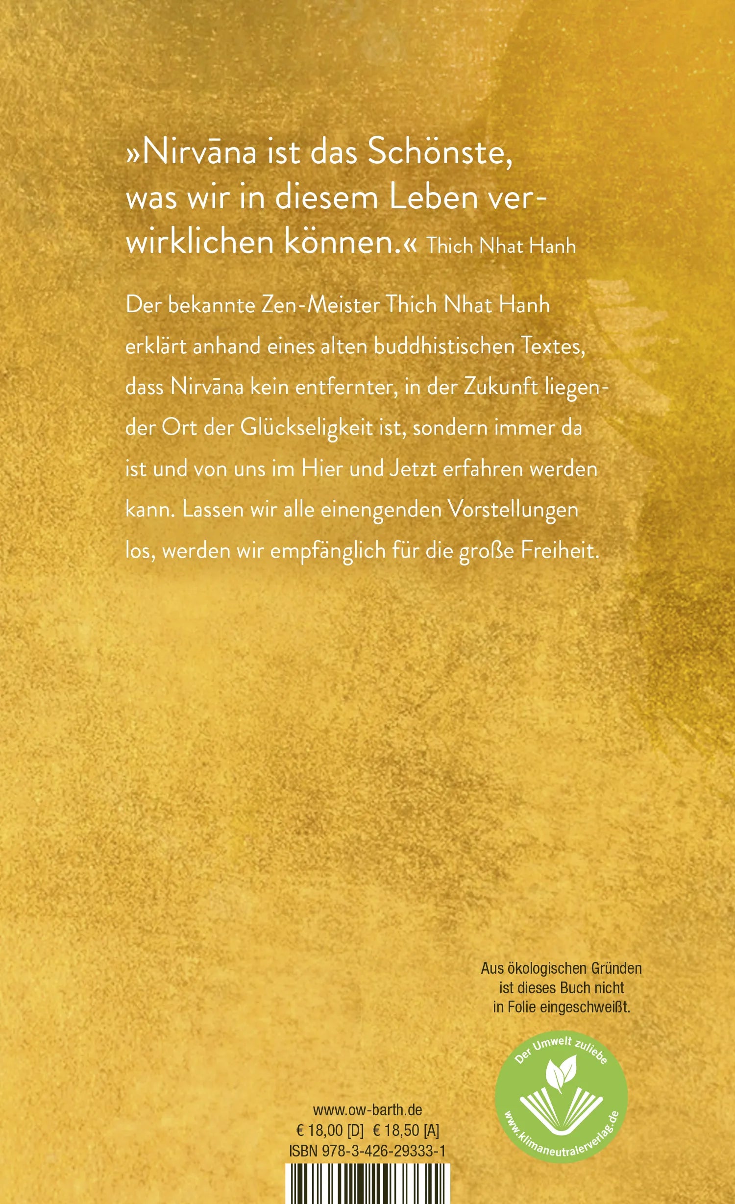Buchrückseite von 'Nirvana' mit Klappentext - Gebundene Ausgabe