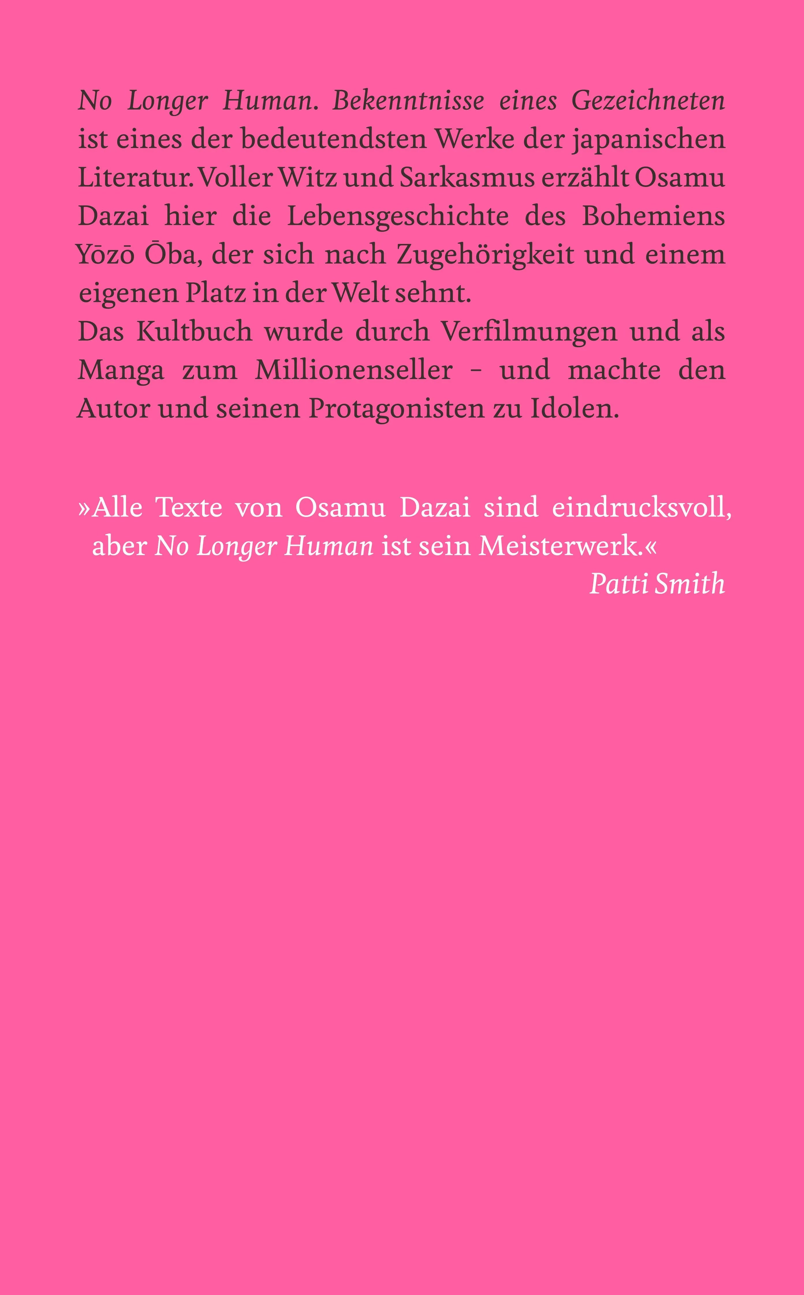 Buchrückseite von 'No Longer Human' mit Klappentext - Taschenbuch