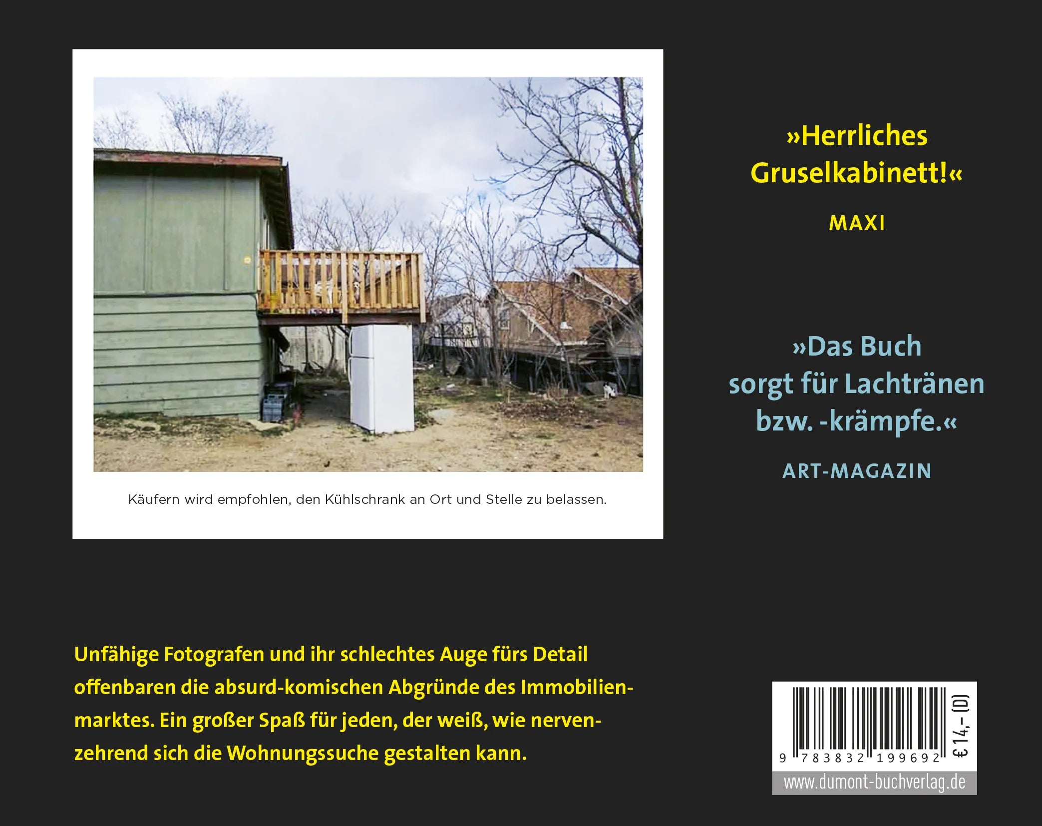 Buchrückseite von 'Noch mehr Maklerfotos aus der Hölle' mit Klappentext - Taschenbuch