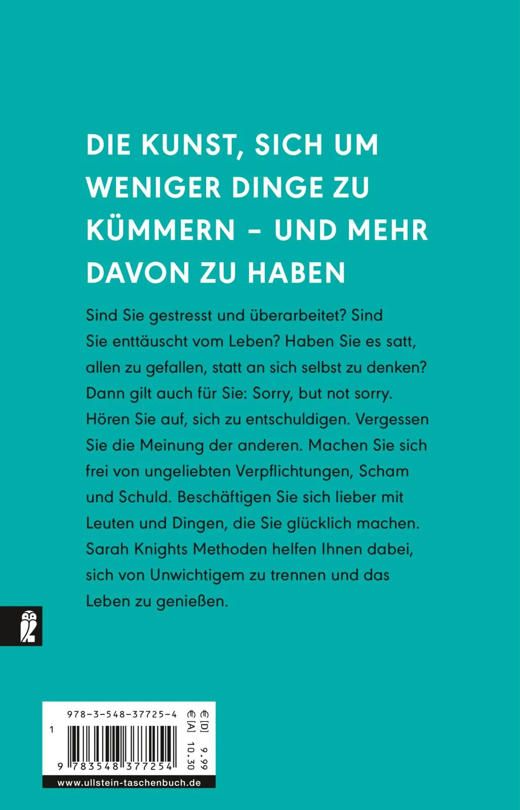 Buchrückseite von 'Not Sorry' mit Klappentext - Taschenbuch