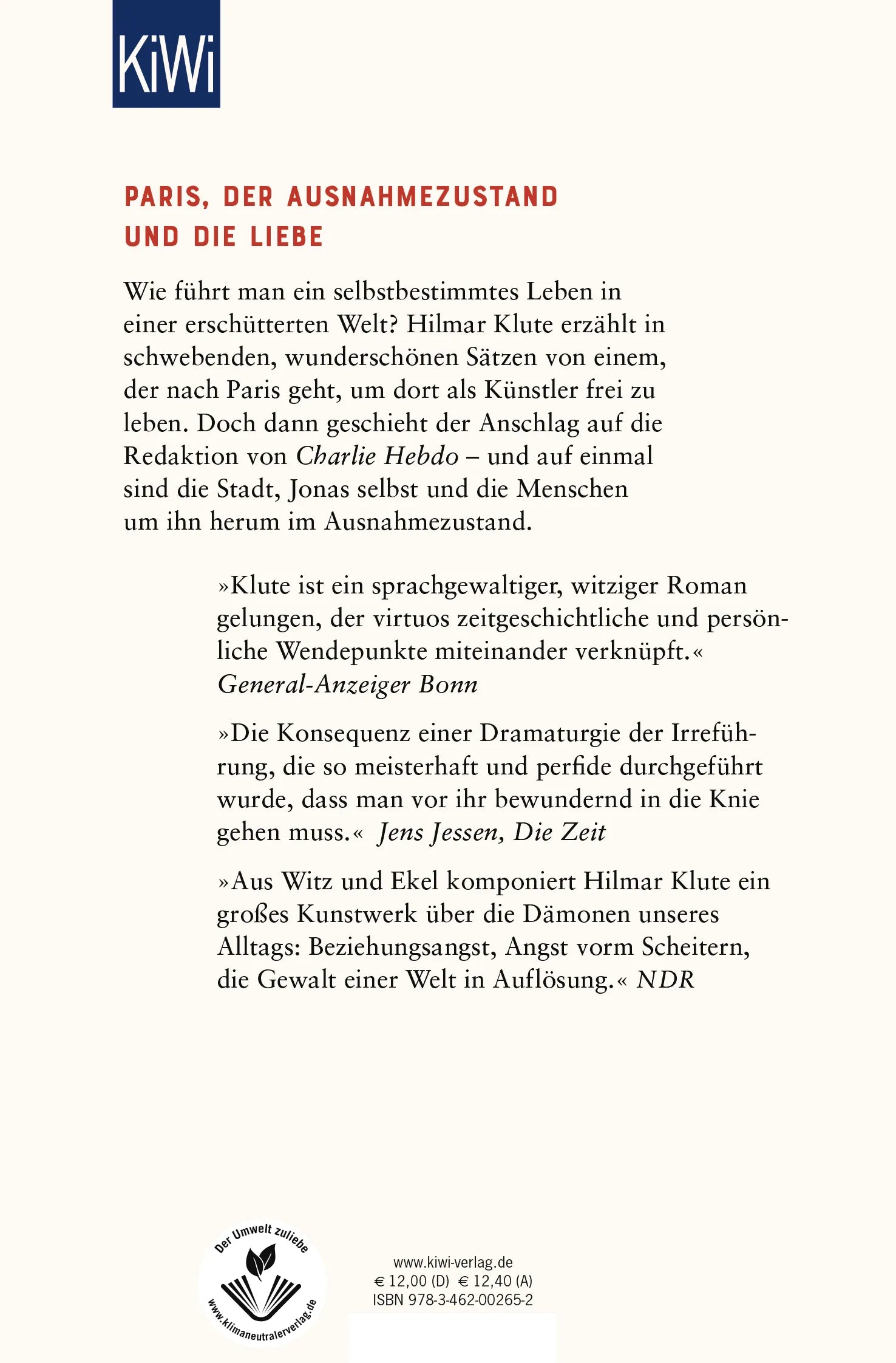 Buchrückseite von 'Oberkampf' mit Klappentext - Taschenbuch