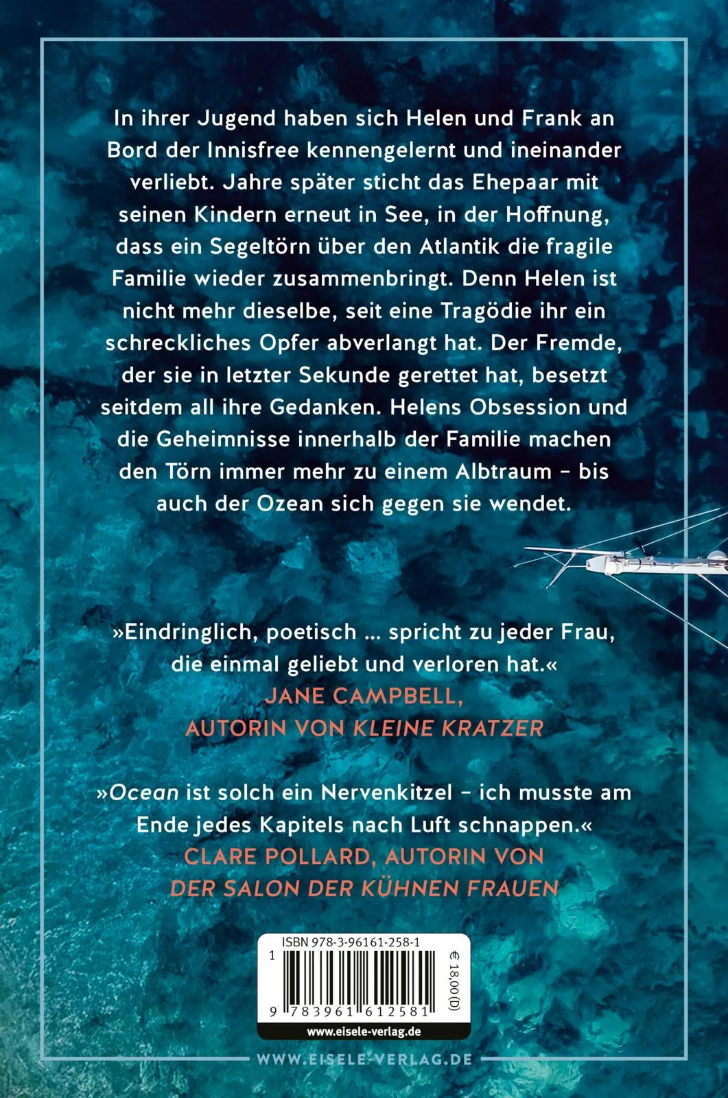 Buchrückseite von 'Ocean – Gefangen im Blau' mit Klappentext - Paperback