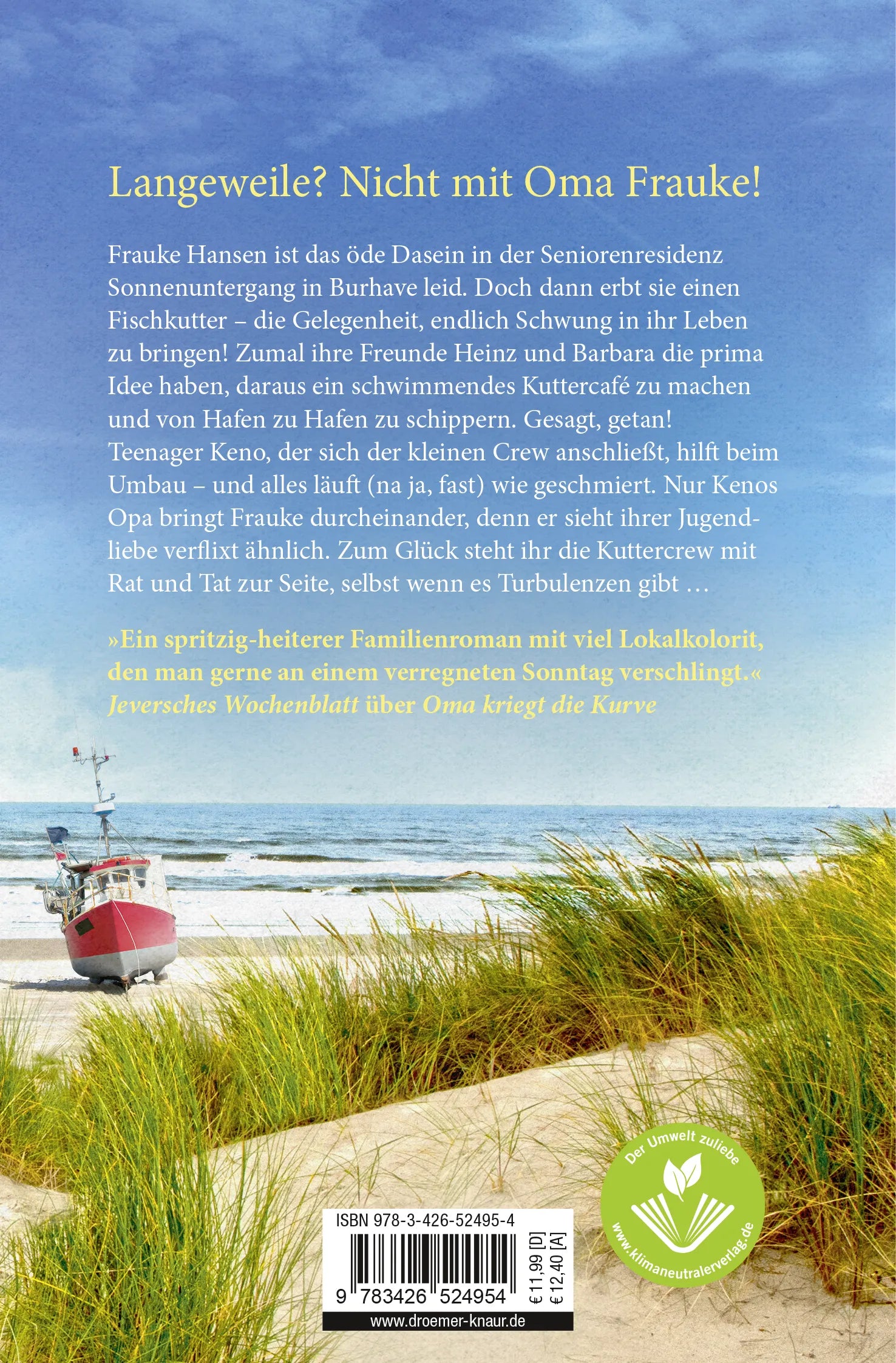 Buchrückseite von 'Oma macht klar Schiff' mit Klappentext - Taschenbuch