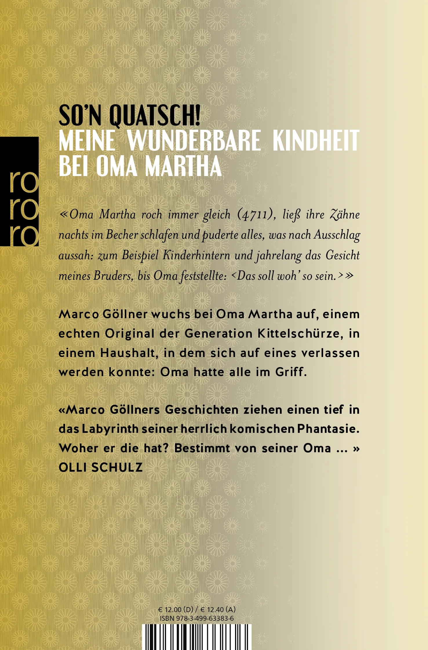 Buchrückseite von 'Oma Martha & ich' mit Klappentext - Taschenbuch
