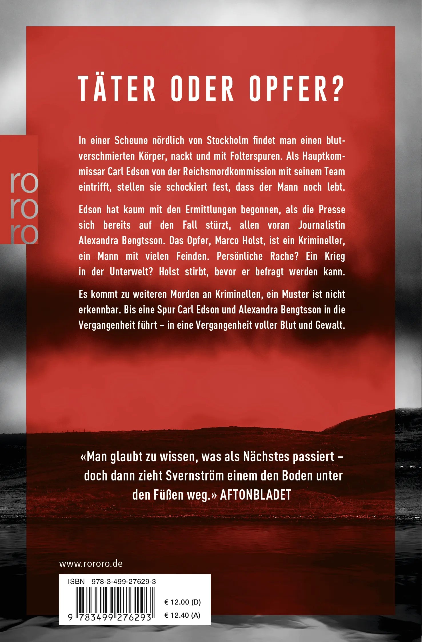 Buchrückseite von 'Opfer' mit Klappentext - Taschenbuch
