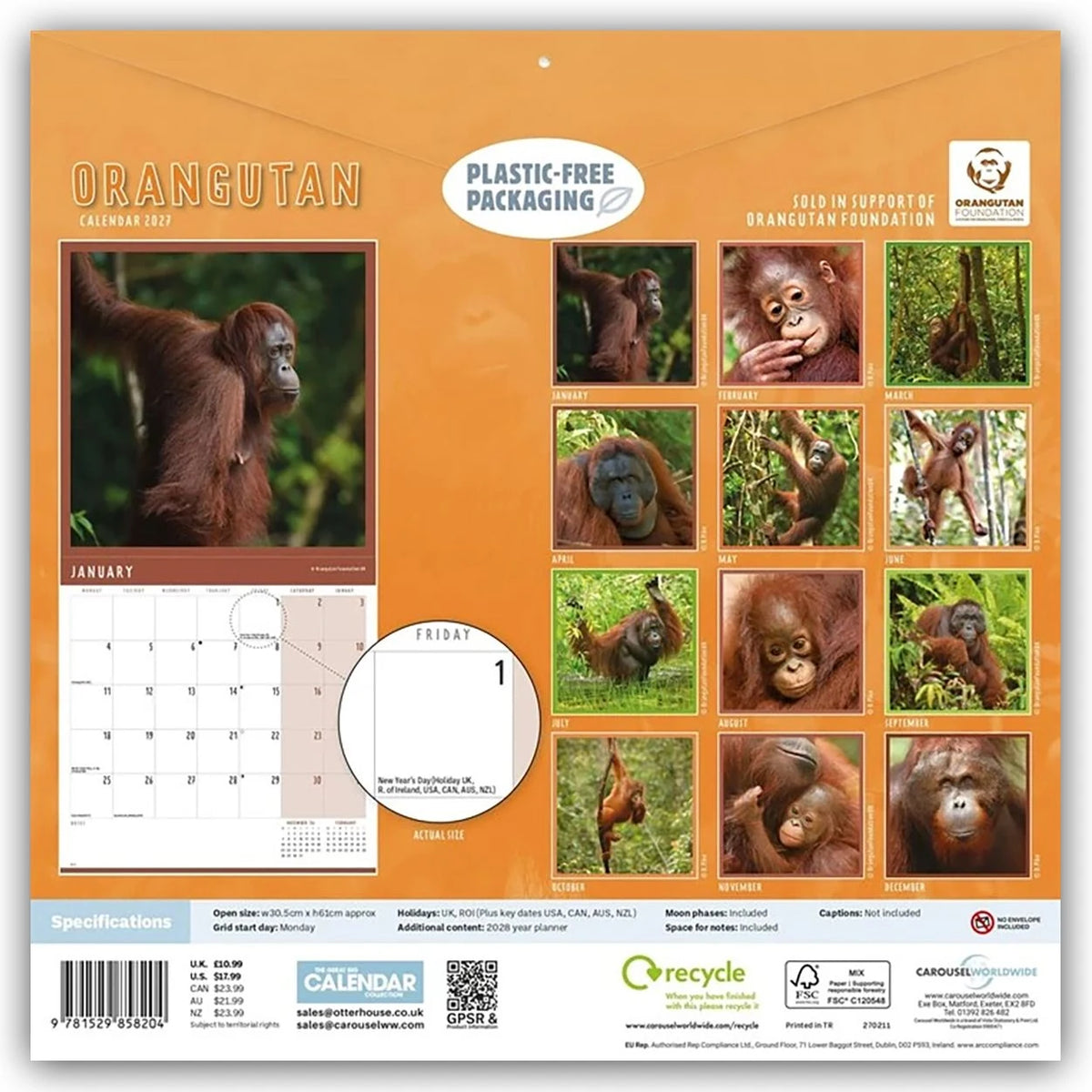 Orangutan – Orang-Utan 2027 – Wand-Kalender – Ansicht