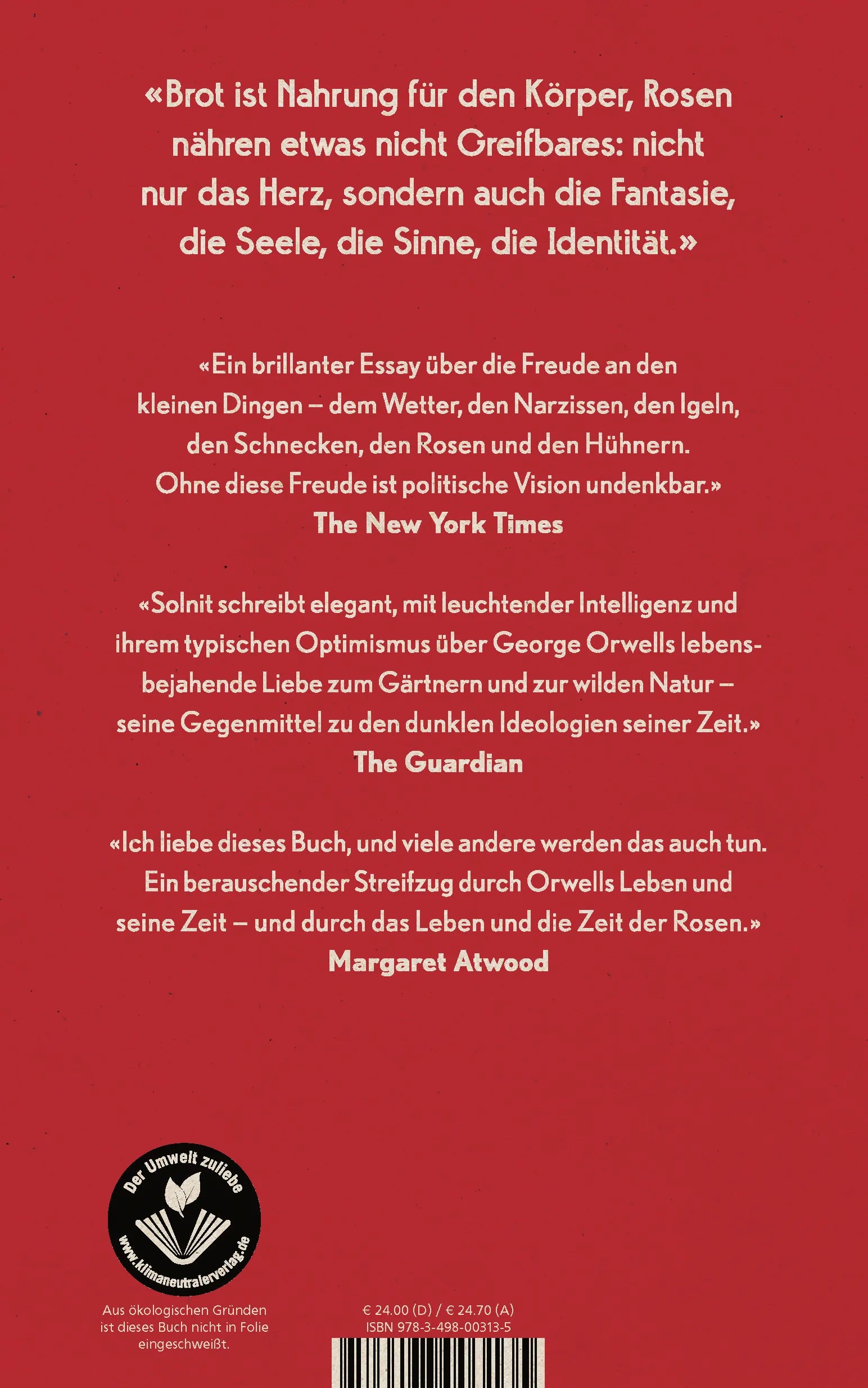 Buchrückseite von 'Orwells Rosen' mit Klappentext - Gebundene Ausgabe
