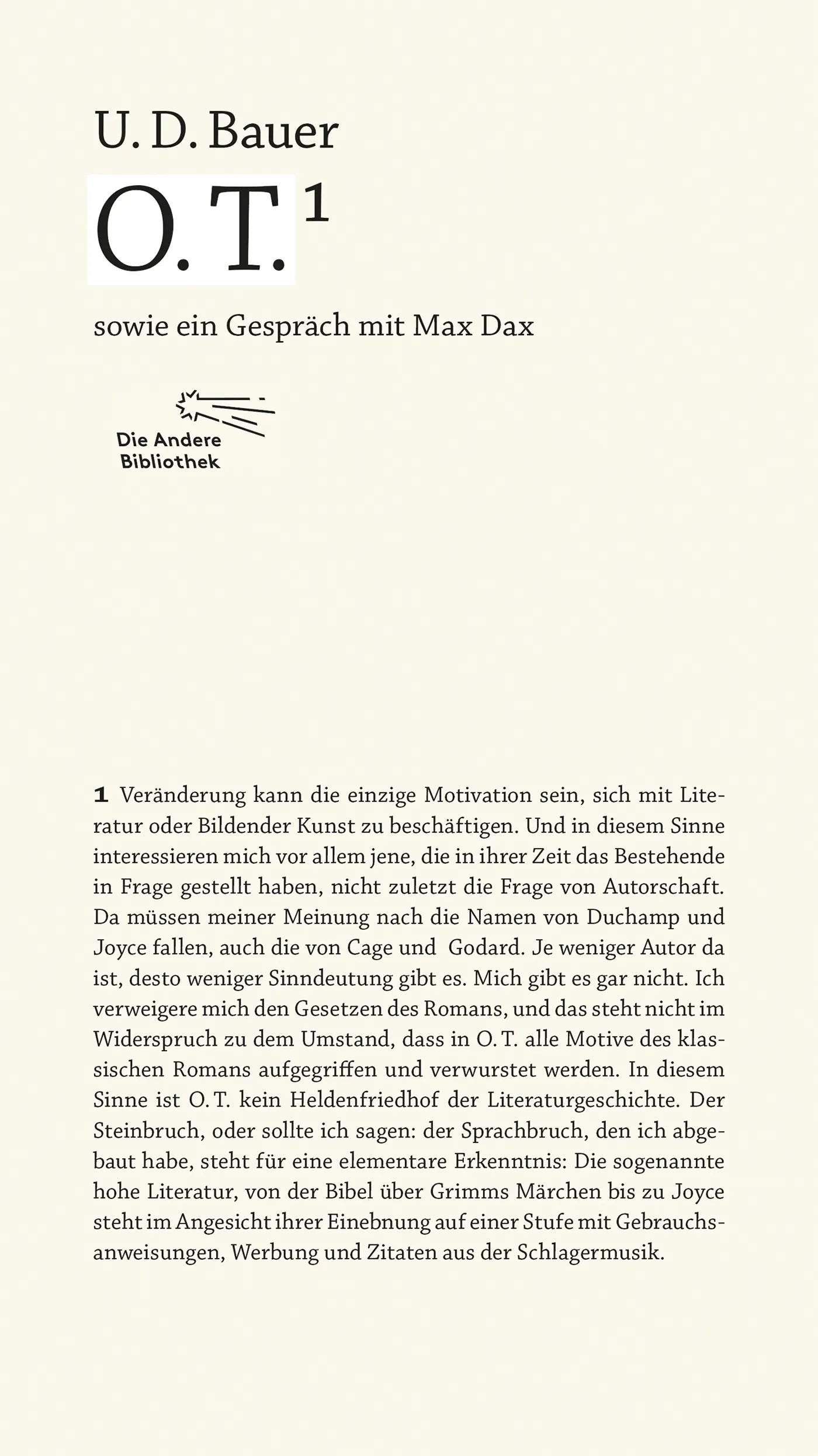 Buchcover von 'O.T.' - Gebundene Ausgabe von U. D. Bauer