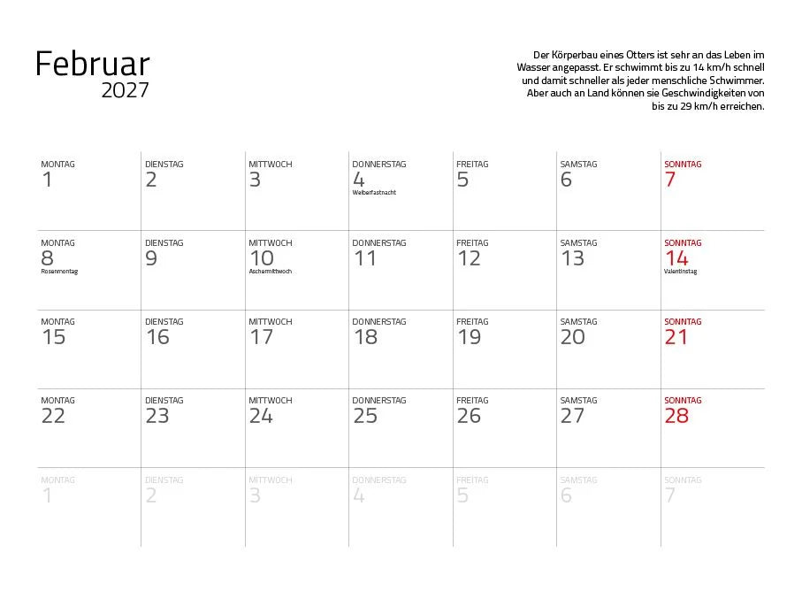 Otter Kalender 2027 Wandkalender Eintragkalender – Ansicht