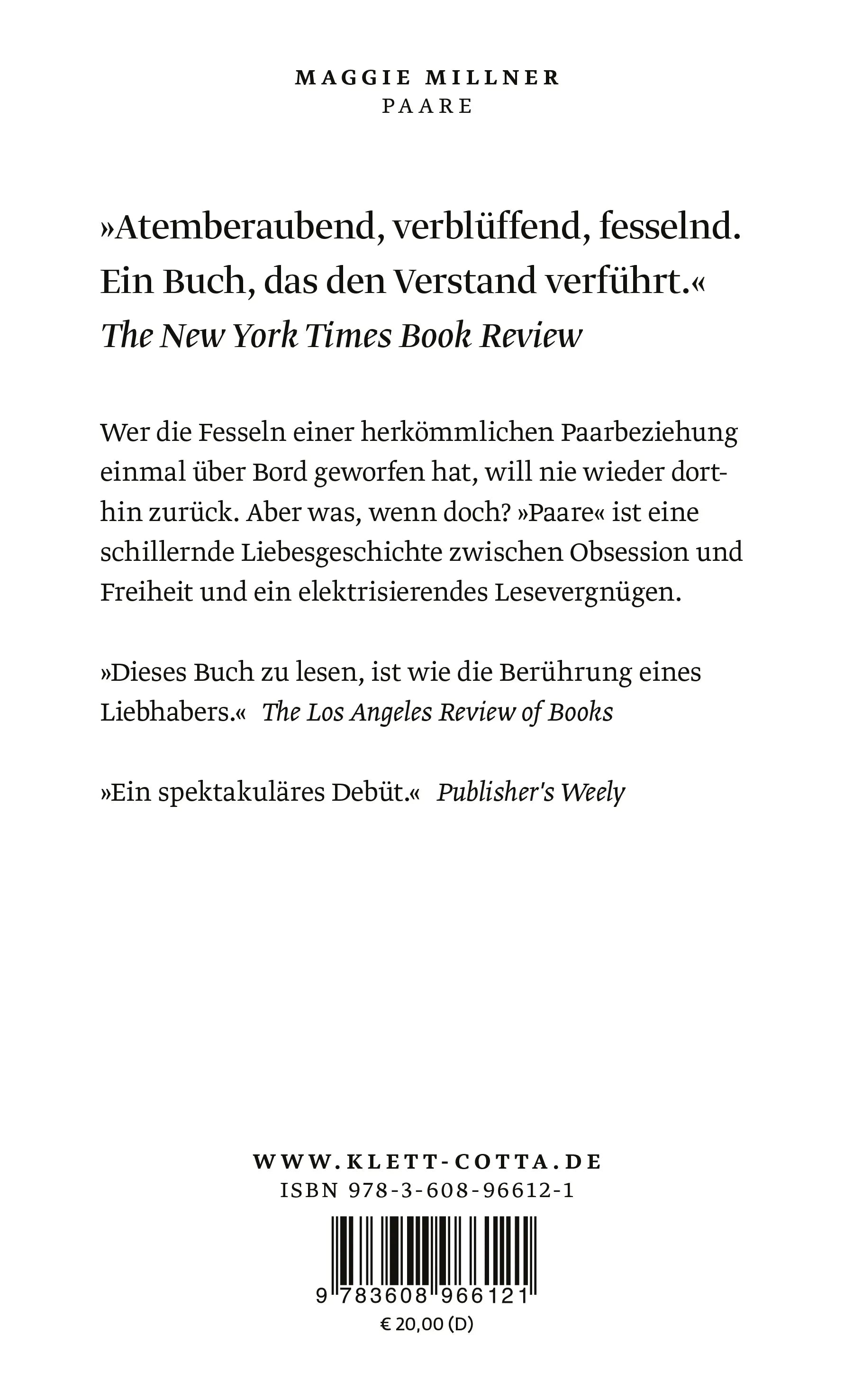 Buchrückseite von 'Paare' mit Klappentext - Gebundene Ausgabe