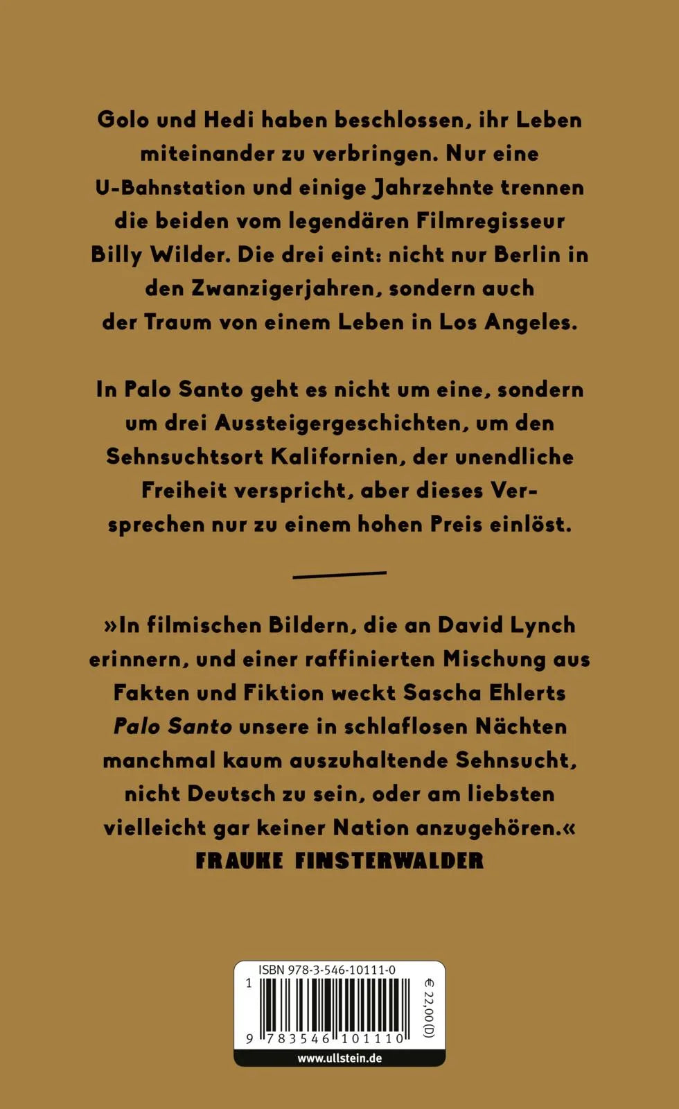 Buchrückseite von 'Palo Santo' mit Klappentext - Gebundene Ausgabe
