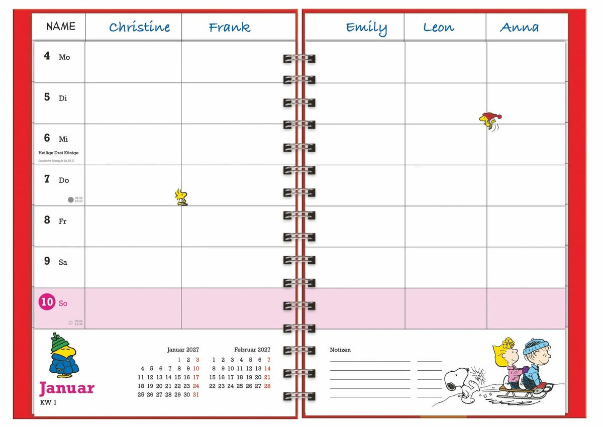Peanuts Familienplaner-Buch A5 2027 – Ansicht