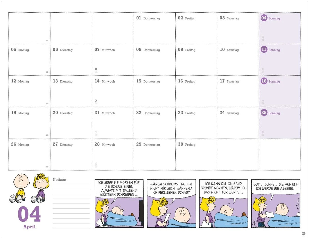 Peanuts Monatsplaner 2027 – Ansicht