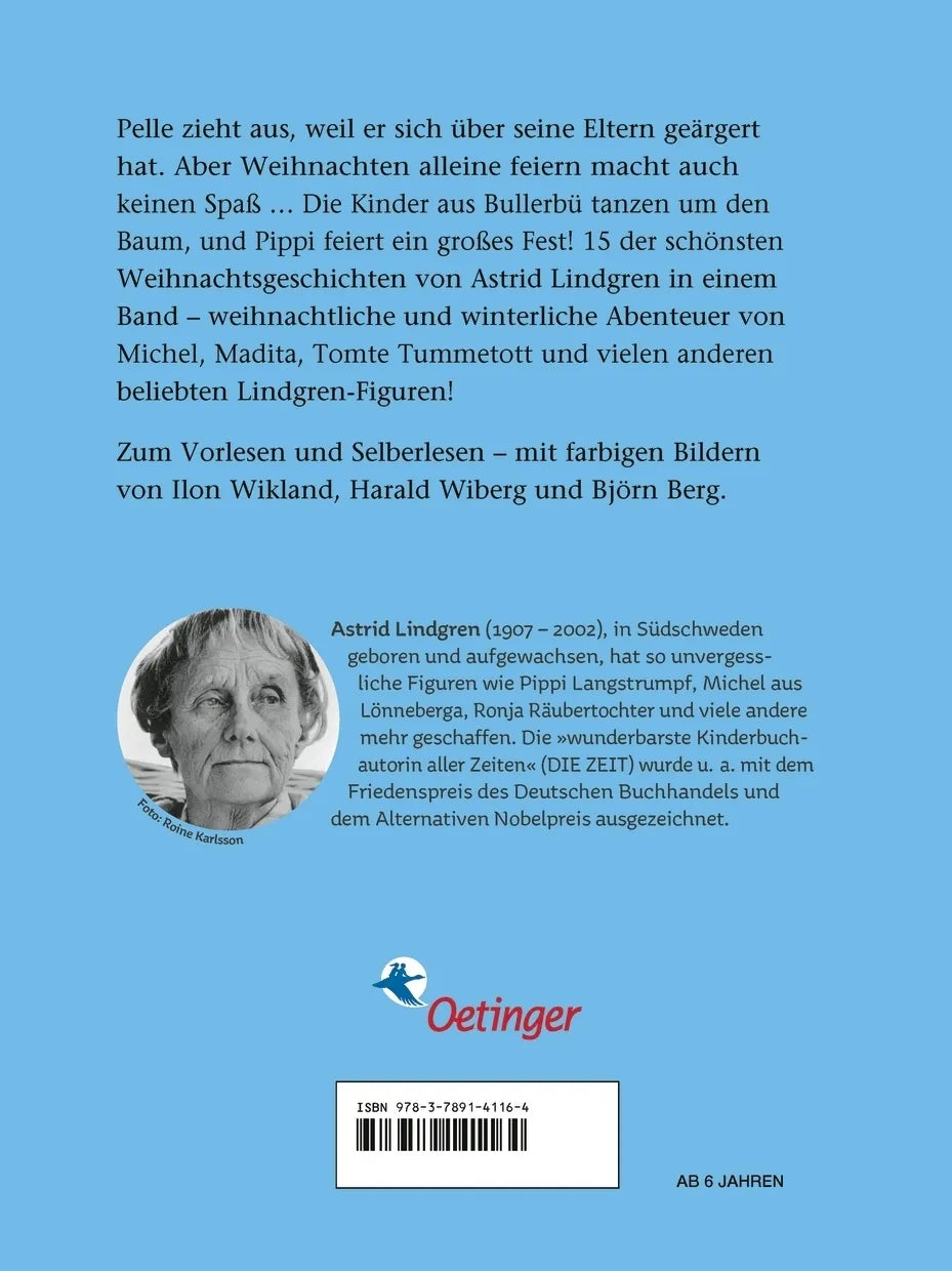 Buchrückseite von 'Pelle zieht aus und andere Weihnachtsgeschichten' mit Klappentext - Gebundene Ausgabe