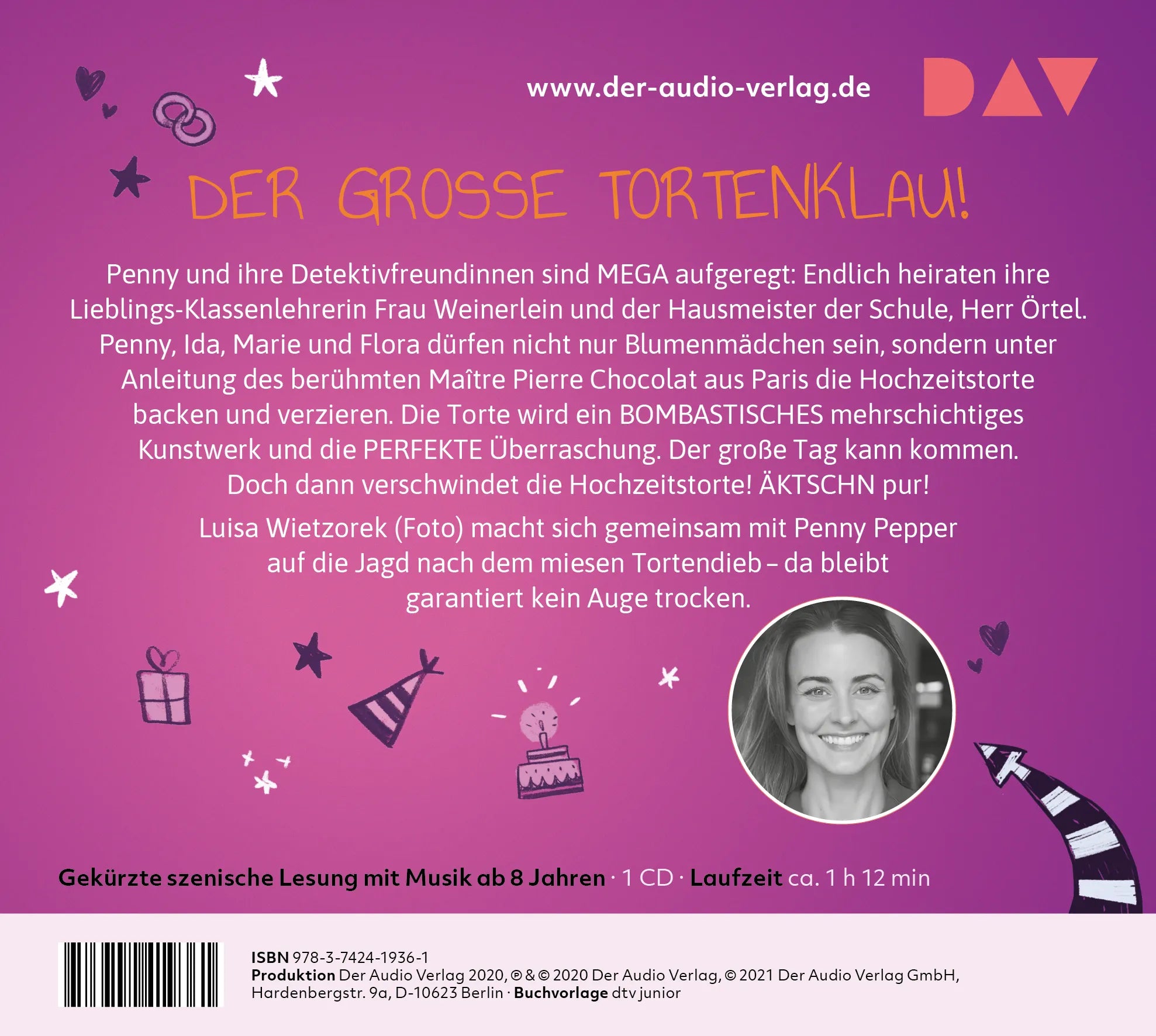 Buchrückseite von 'Penny Pepper – Teil 9: Hochzeitstorten und Halunken' mit Klappentext - Hörbuch (CD)