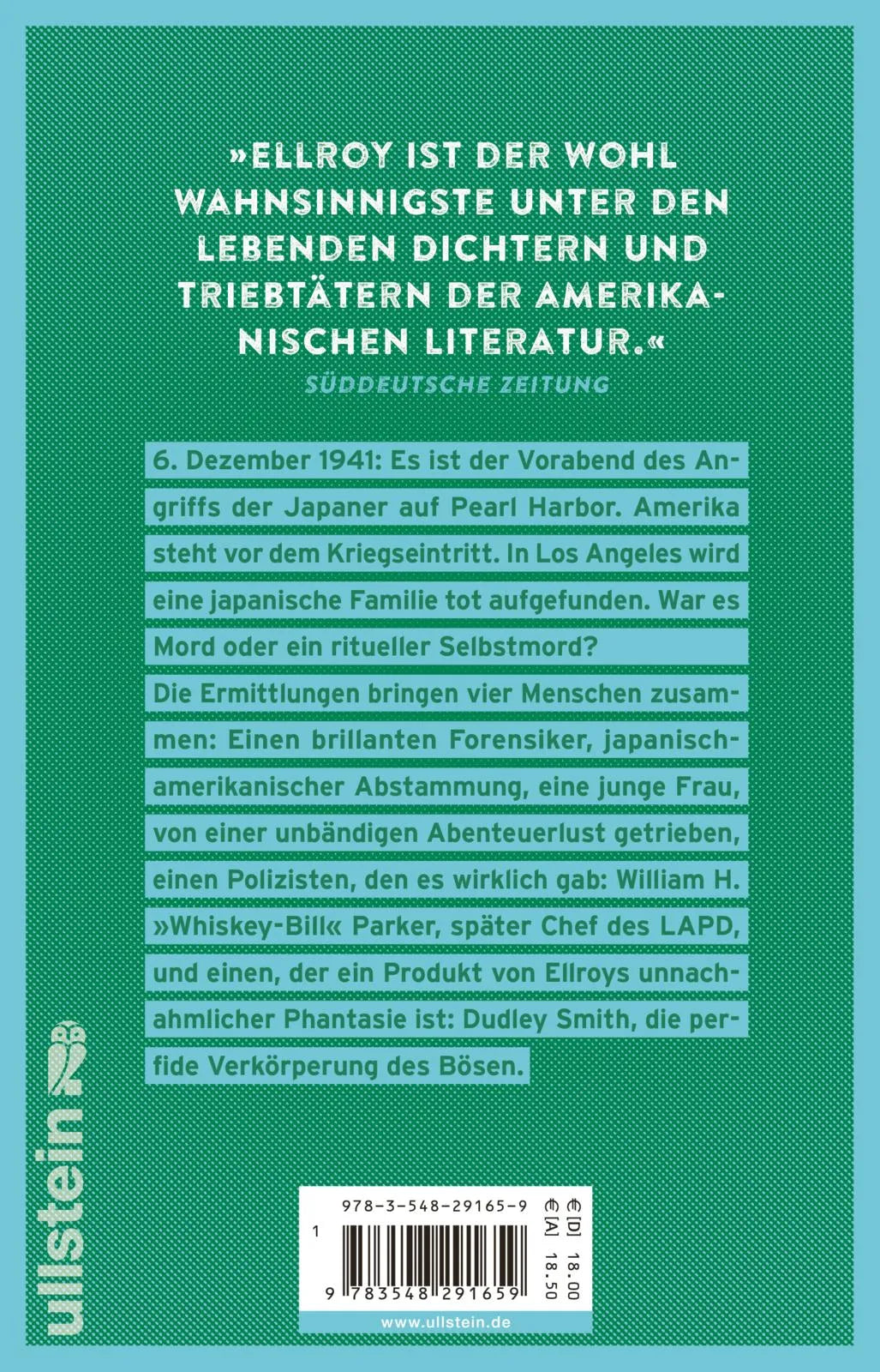 Buchrückseite von 'Perfidia' mit Klappentext - Taschenbuch