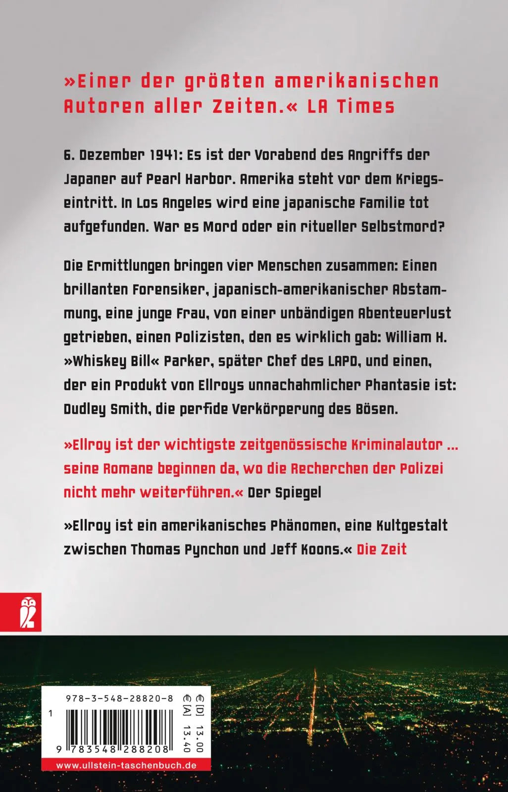 Buchrückseite von 'Perfidia' mit Klappentext - Taschenbuch