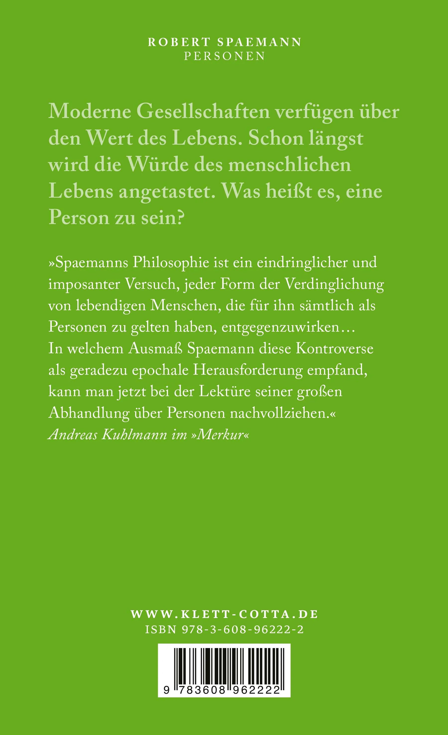 Buchrückseite von 'Personen' mit Klappentext - Paperback