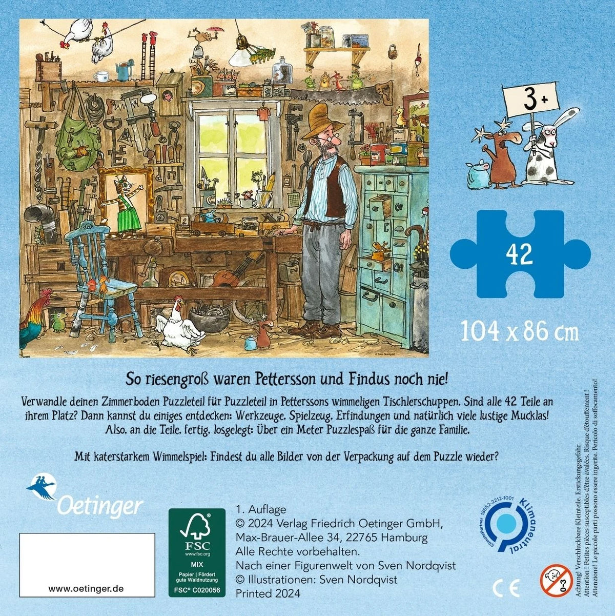 Pettersson und Findus. Riesen-Puzzle. Petterssons Tischlerschuppen. 42 Teile, Gesamtgröße 104 x 86 cm – Ansicht