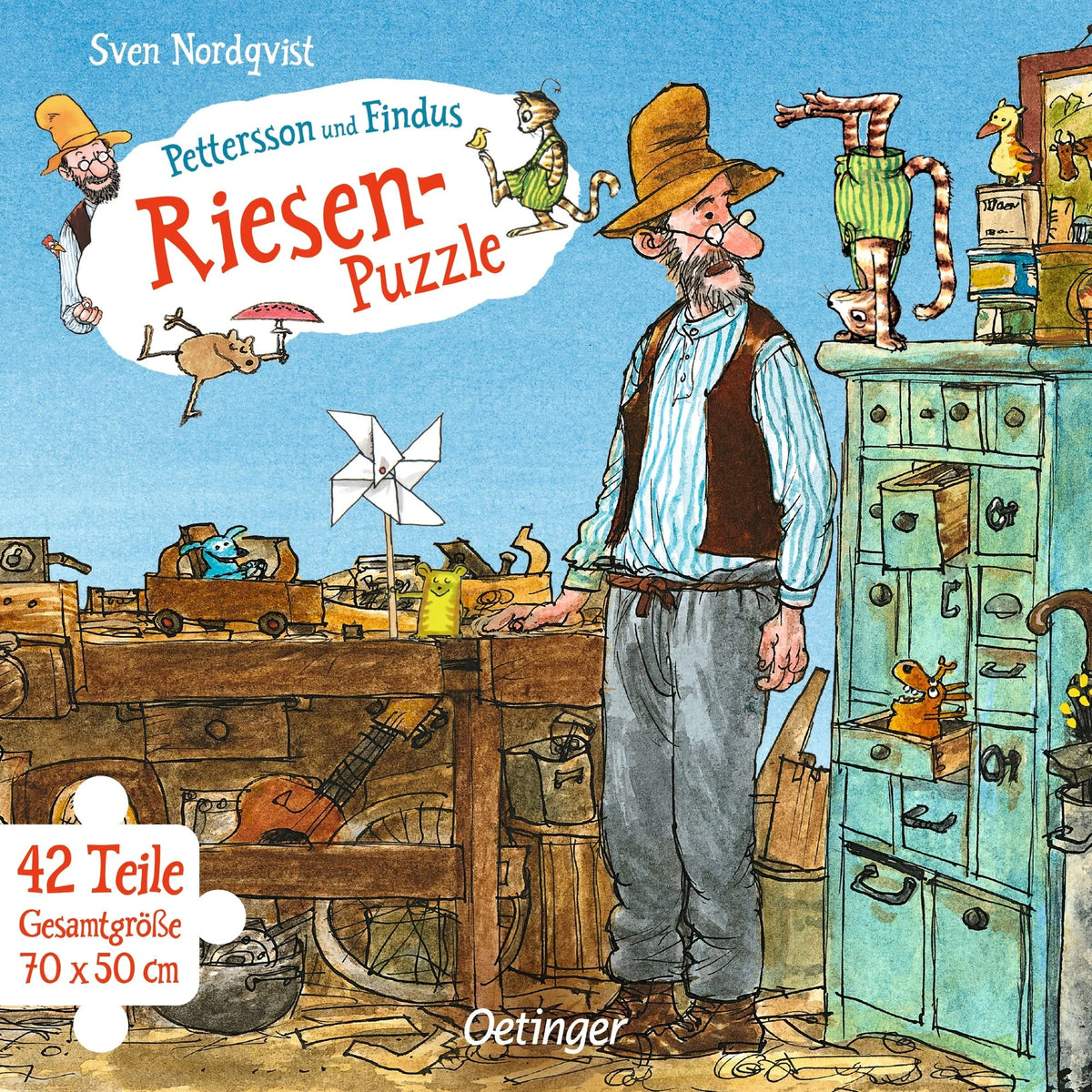 Pettersson und Findus. Riesen-Puzzle. Petterssons Tischlerschuppen. 42 Teile, Gesamtgröße 104 x 86 cm – Ansicht