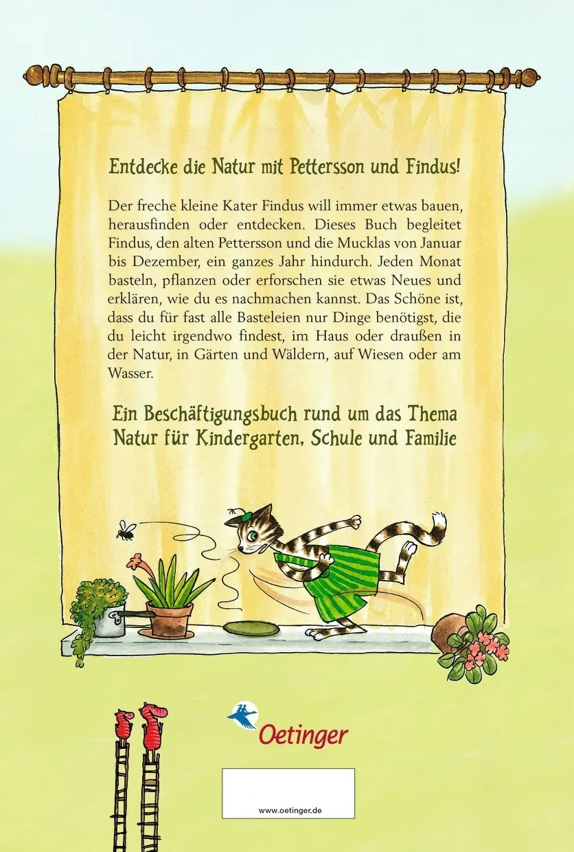 Buchrückseite von 'Pettersson und Findus. Mit Findus durchs ganze Jahr' mit Klappentext - Gebundene Ausgabe