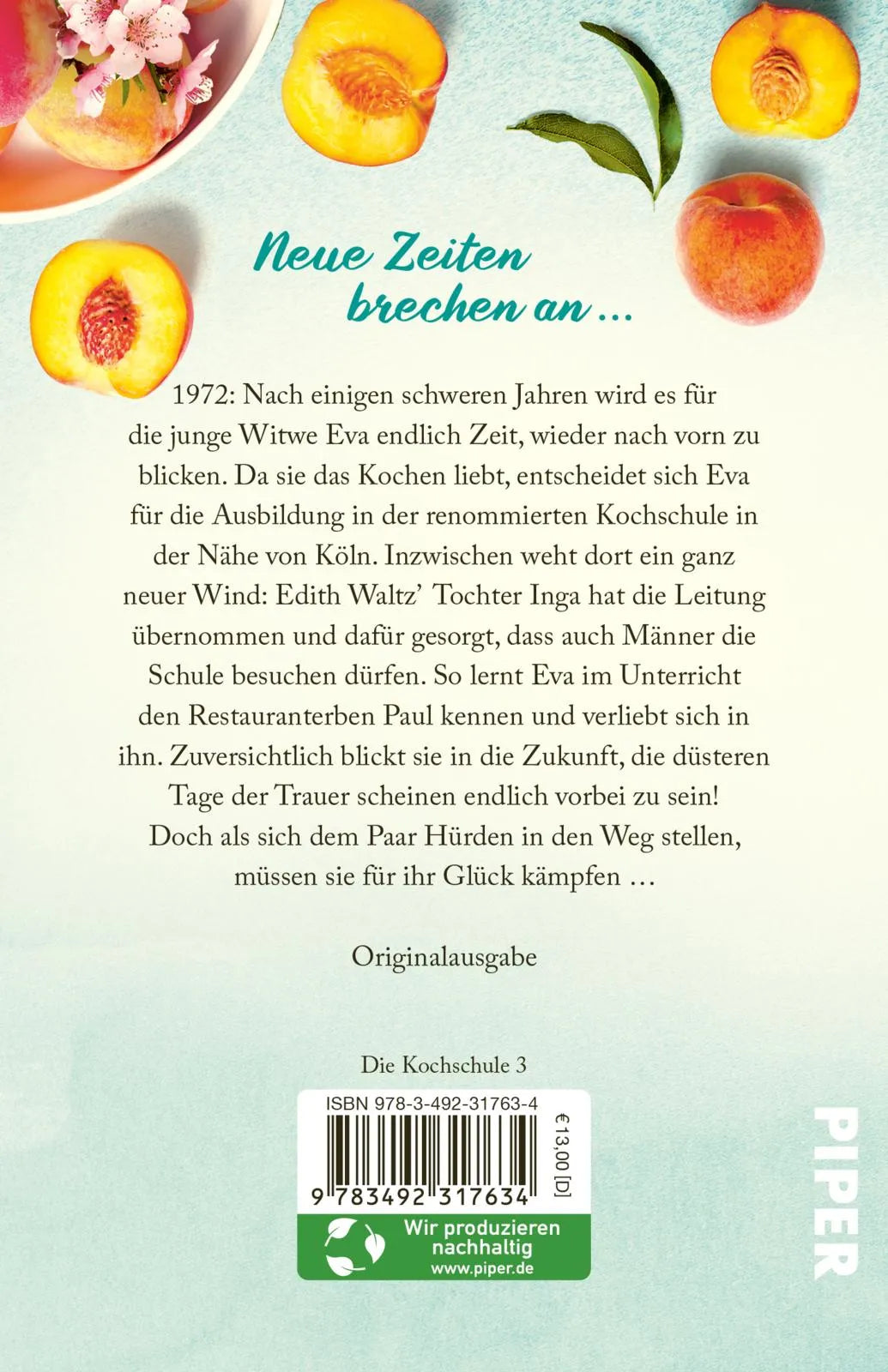 Buchrückseite von 'Pfirsichbowlen-Tage' mit Klappentext - Taschenbuch