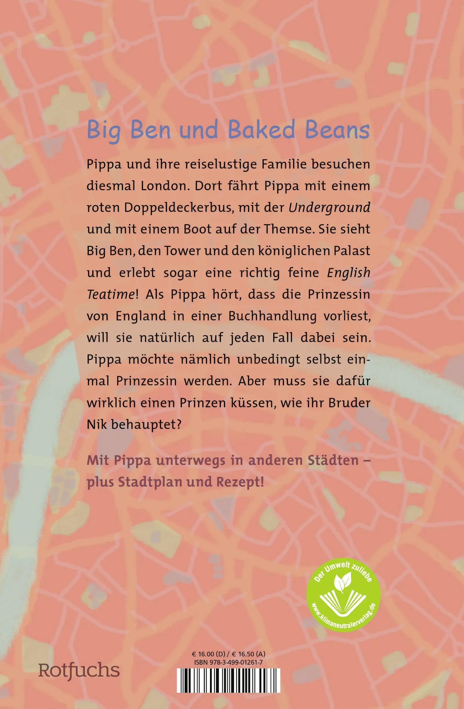 Buchrückseite von 'Pippa in London' mit Klappentext - Gebundene Ausgabe