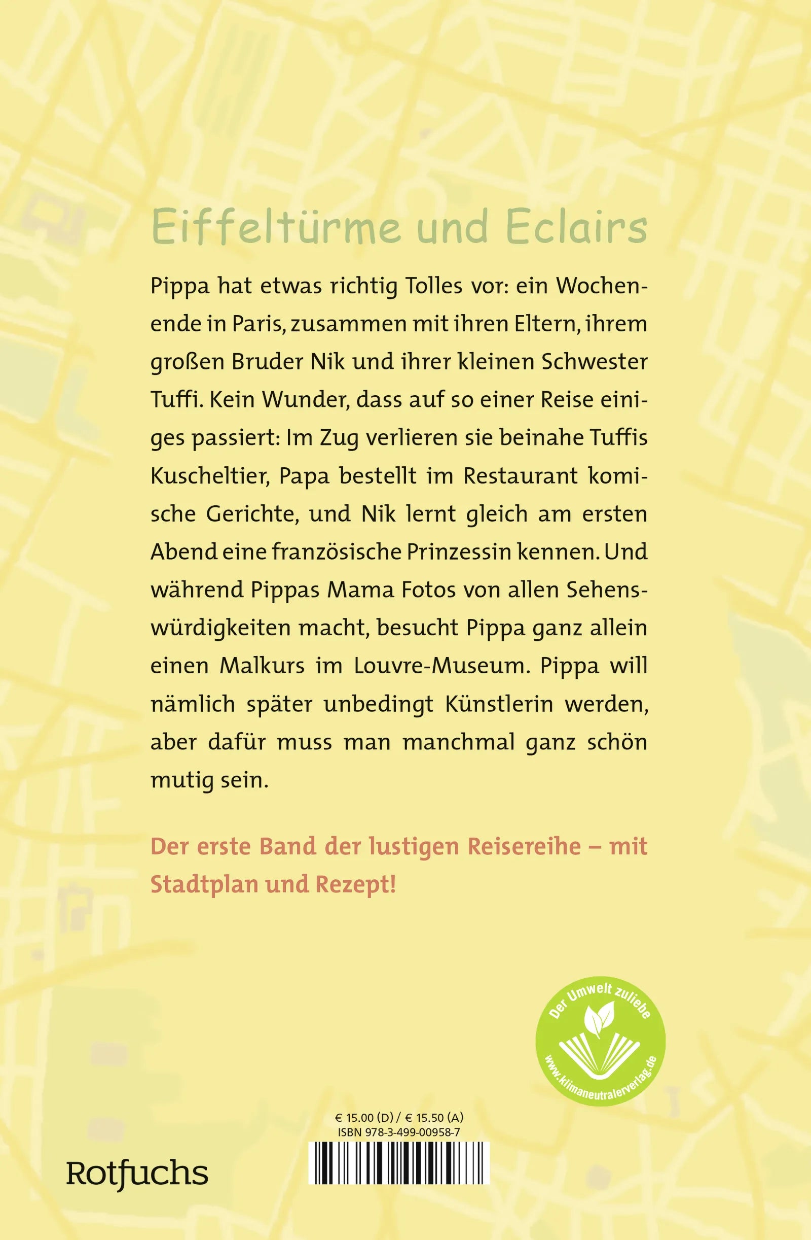 Buchrückseite von 'Pippa in Paris' mit Klappentext - Gebundene Ausgabe