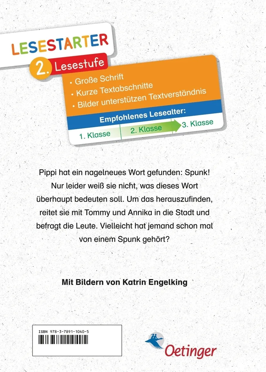 Buchrückseite von 'Pippi findet einen Spunk' mit Klappentext - Gebundene Ausgabe