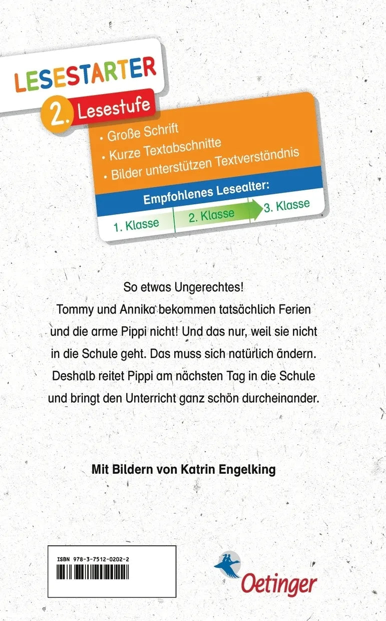Buchrückseite von 'Pippi geht in die Schule' mit Klappentext - Gebundene Ausgabe