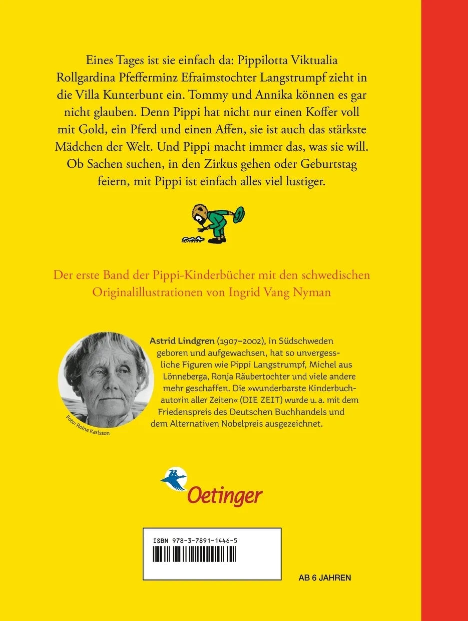 Buchrückseite von 'Pippi Langstrumpf 1' mit Klappentext - Gebundene Ausgabe