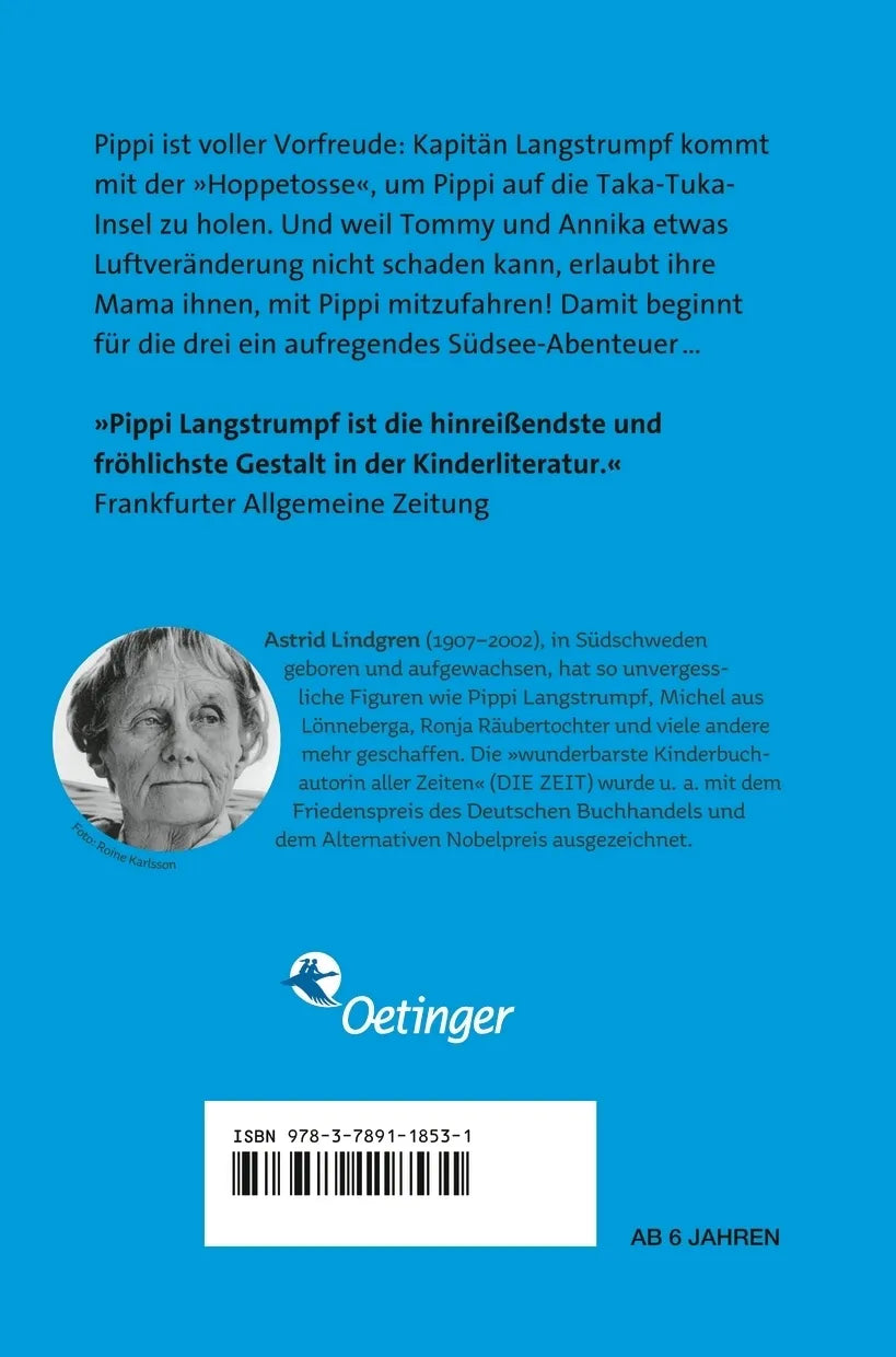 Buchrückseite von 'Pippi Langstrumpf 3. Pippi in Taka-Tuka-Land' mit Klappentext - Gebundene Ausgabe